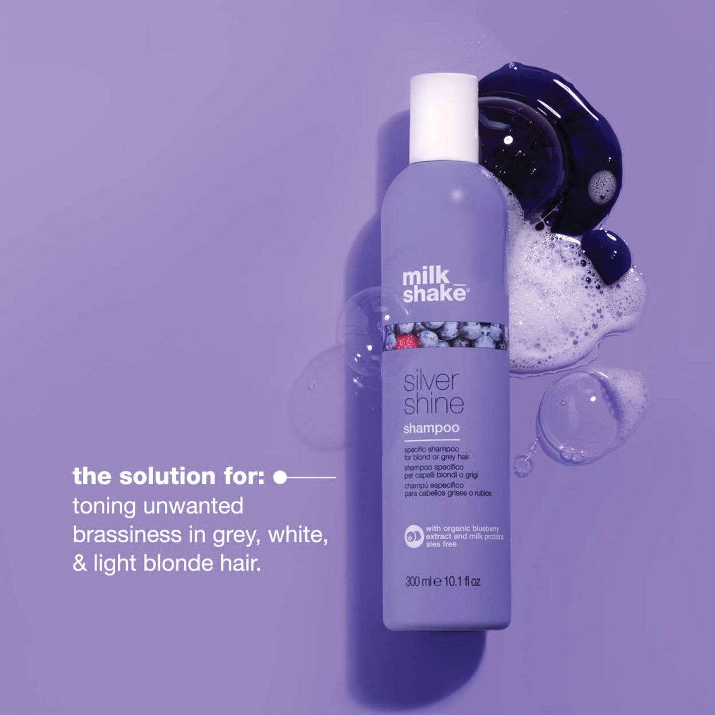 milk_shake silver shine shampoo | purple shampoo to help reduce yellow and brass in white, grey or natural blonde hair | with milk proteins and fruit extracts | for bright, soft hair, 10.1 fl oz
