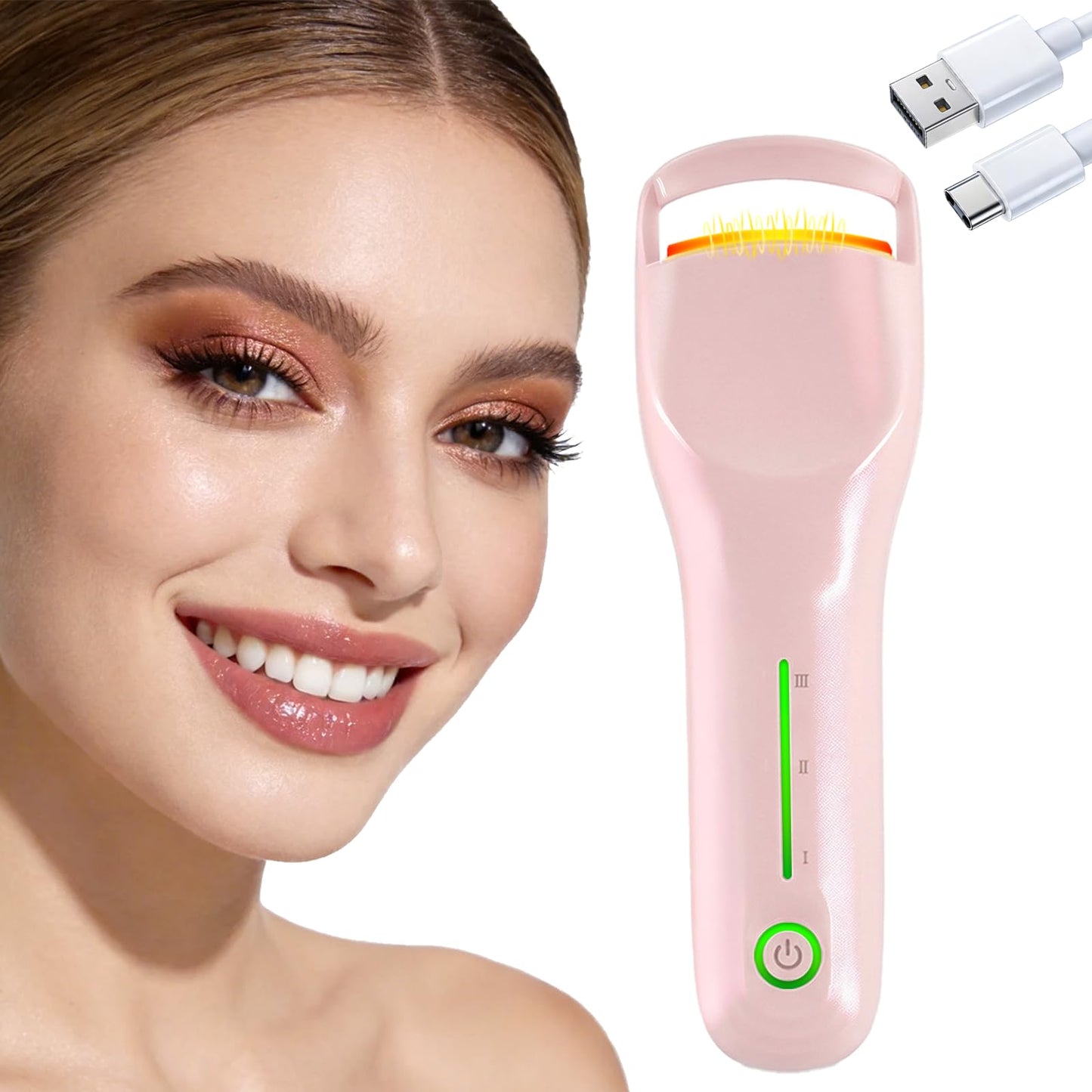 Heated Eyelash Curler, 3 Heat Levels, 8s Fast Heat, 24H Natural C-Curl Lift, Anti-Burn Silicone Pad, USB-C Rechargeable, Auto Shut-Off, Wide-Arc Design for Fine, Thick & False Lashes