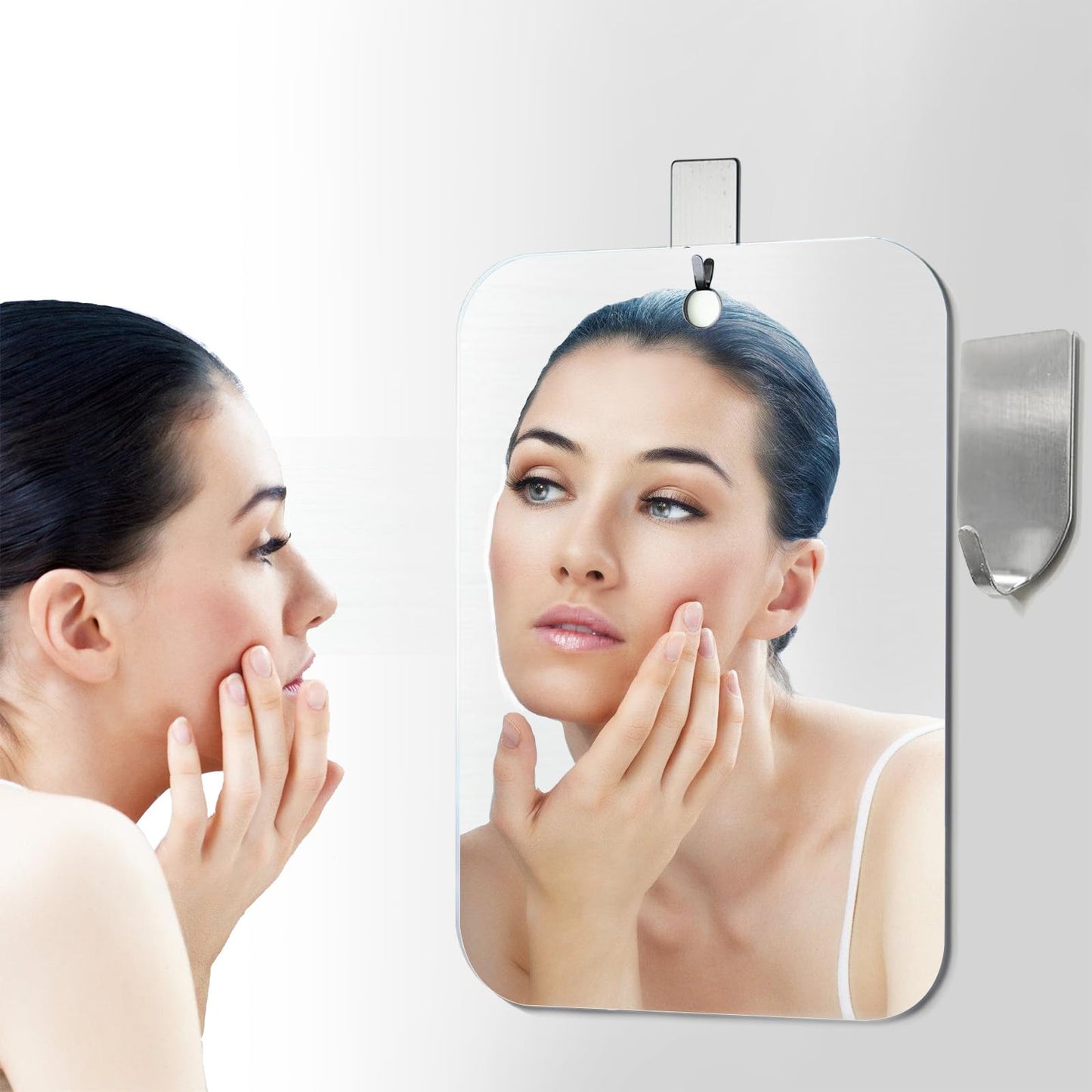 Shower Mirror Fogless for Shaving, (Larger 11x8 Inch) Shatterproof Anti Fog Shaving Mirrors Holder NO-Drilling, No Fog Free Waterproof, Small Wall Mounted Bathroom Accessories Hanging Camping Men