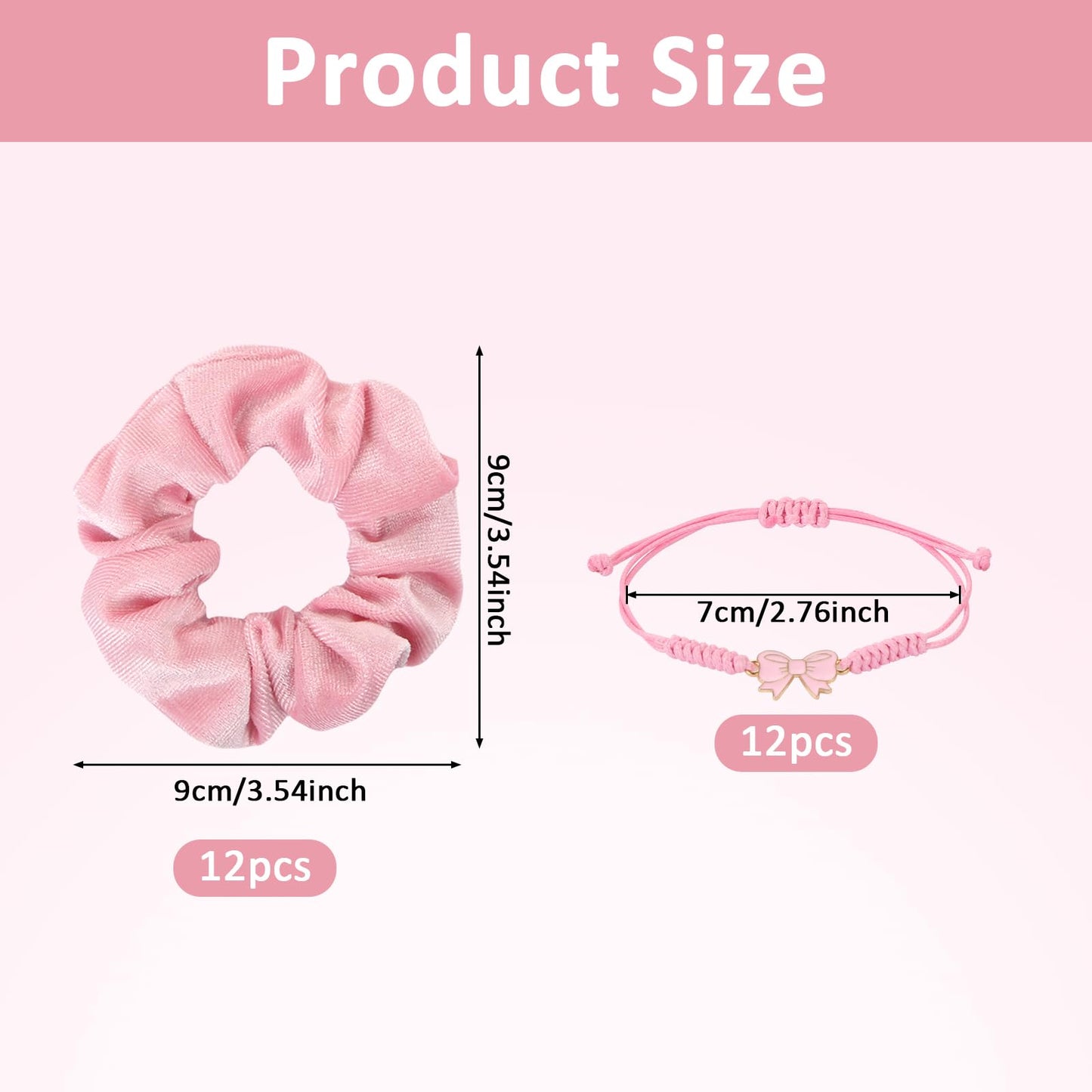BRIOYHA Coquette Party Favors Set,12 Pink Hair Scrunchies with 12 Bow Bracelets, 24Pcs Pink Coquette Accessories for Girls Birthdays, Sleepovers, Bachelorette & Cheerleading Teams