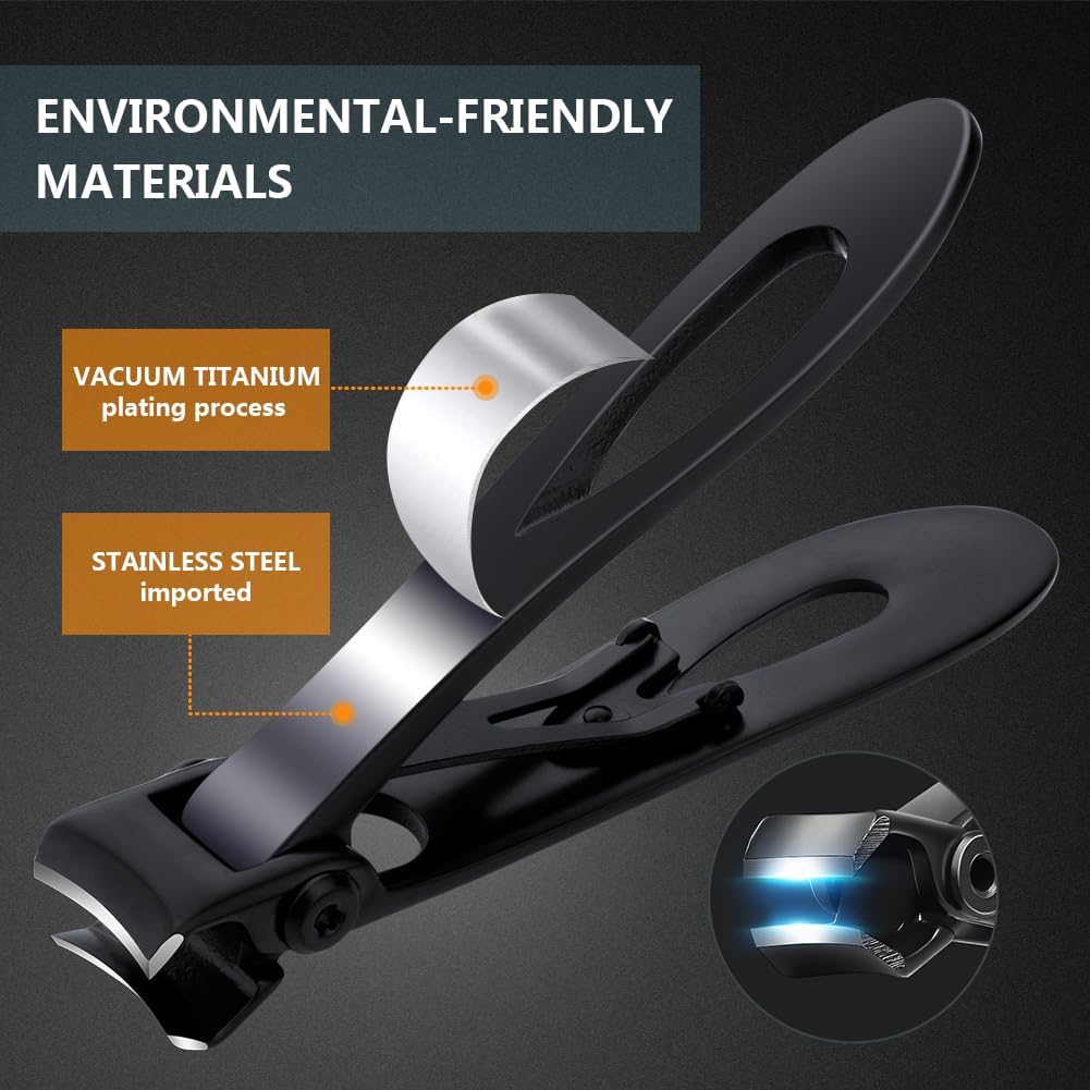 Big Toenail Clippers - Stainless Steel Wide Jaw Nail Clippers for Thick Nails | 15mm Black