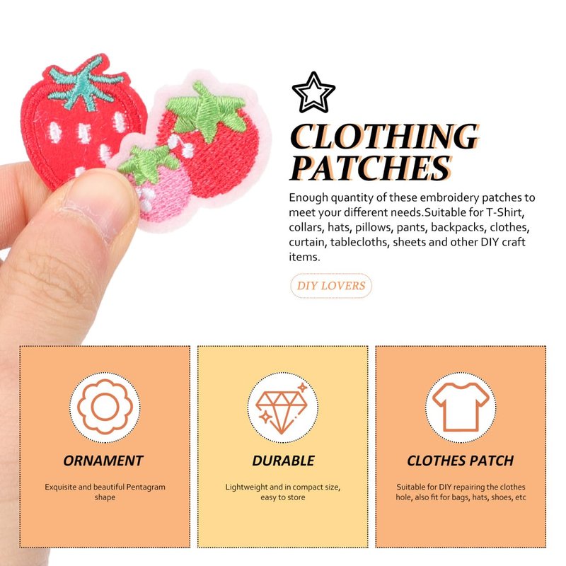 Ciieeo 60 pcs Sewing Embroidered Decoration Strawberry Iron Hats Iron-on Jeans Re Sew Applique Clothing T-Shirts Clothes Decor Back Accessories Ironing Patch Appliques for Replacement