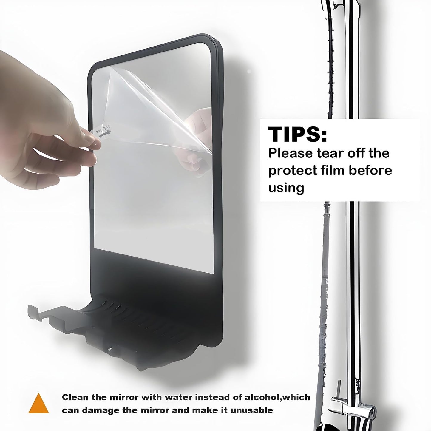 Fogless Shower Mirror for Shaving - Multifunctional Storage for Razor & Foam | Adjustable Angle, Black