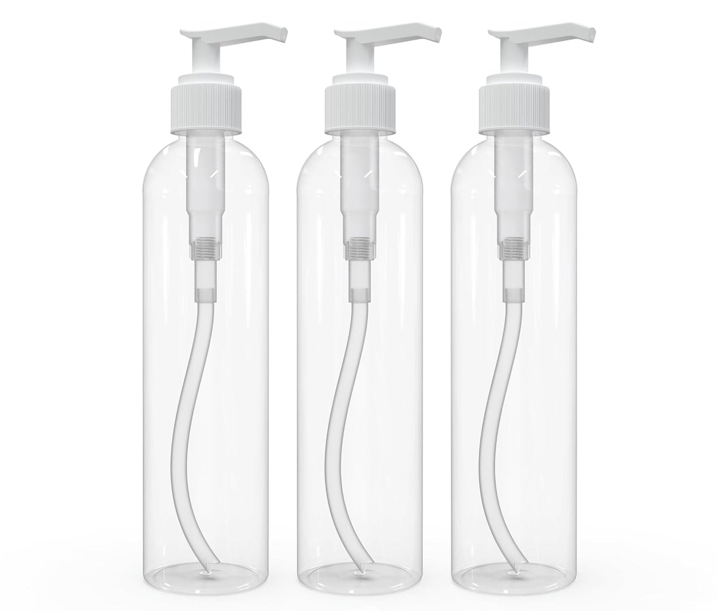Lotion Pump Bottles - 8 Oz BPA-Free Refillable Plastic Containers | Clear with White Dispenser for Soap, Shampoo & Lotions (3 Pack)