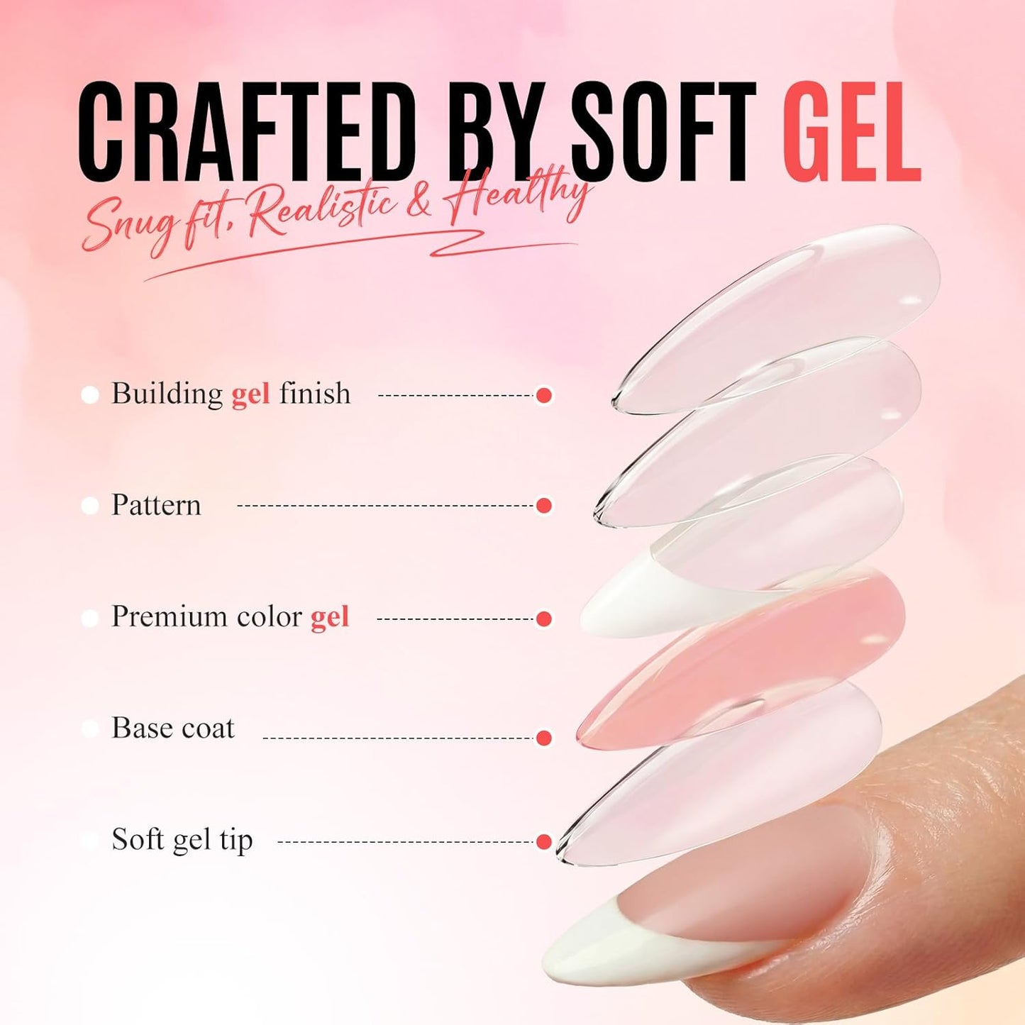 Ombre Press On Nails - Short Square Soft Gel Nude Pink | 30 Pcs Reusable False Nails in 15 Sizes for Long-Lasting Wear