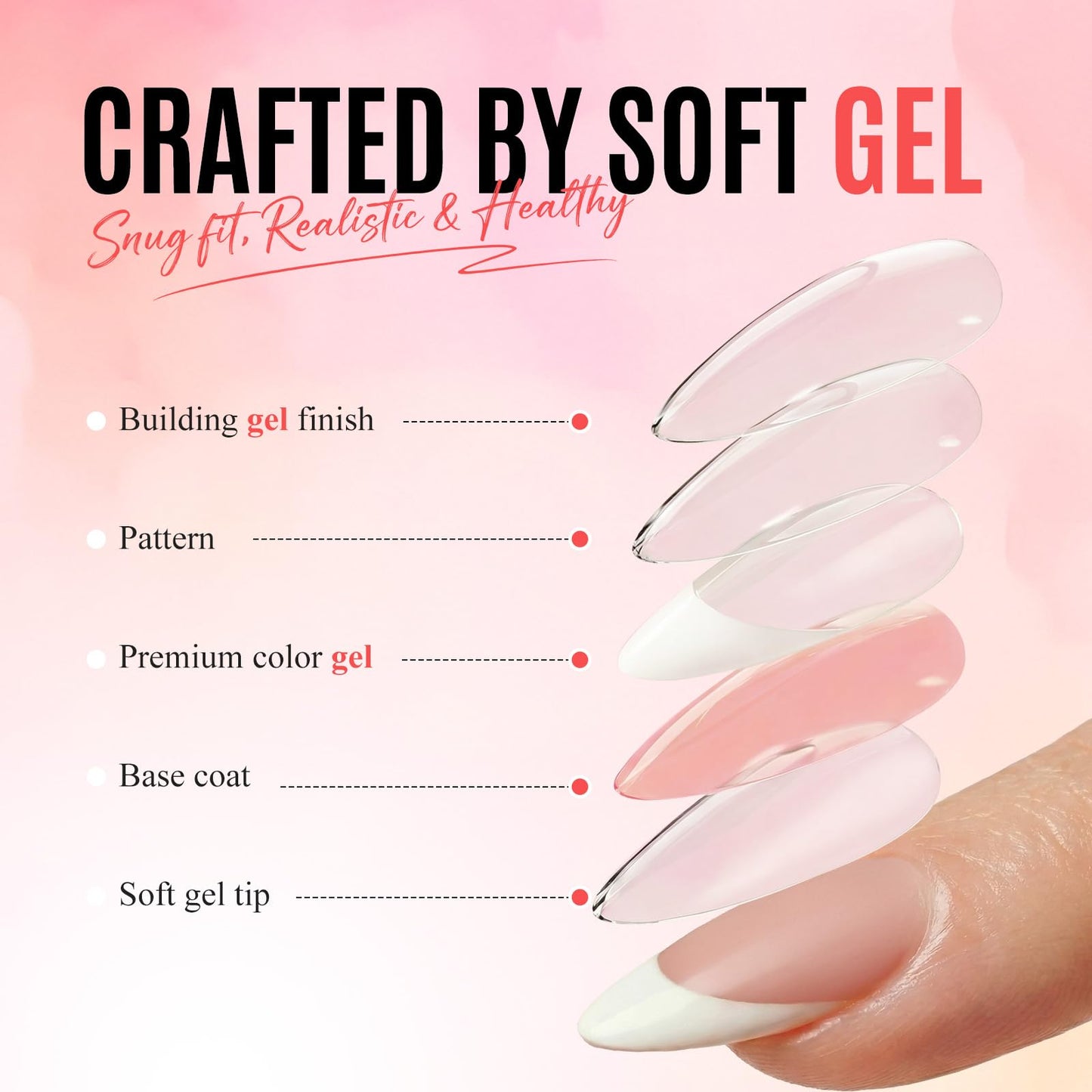 Bioday Ombre Press on Nails Short Square, Soft Gel Nude Pink Press On Nails with Glue & Tabs, 30 Pcs Reusable False Nails in 15 Sizes, Long Lasting Daily Nail Tips for Women