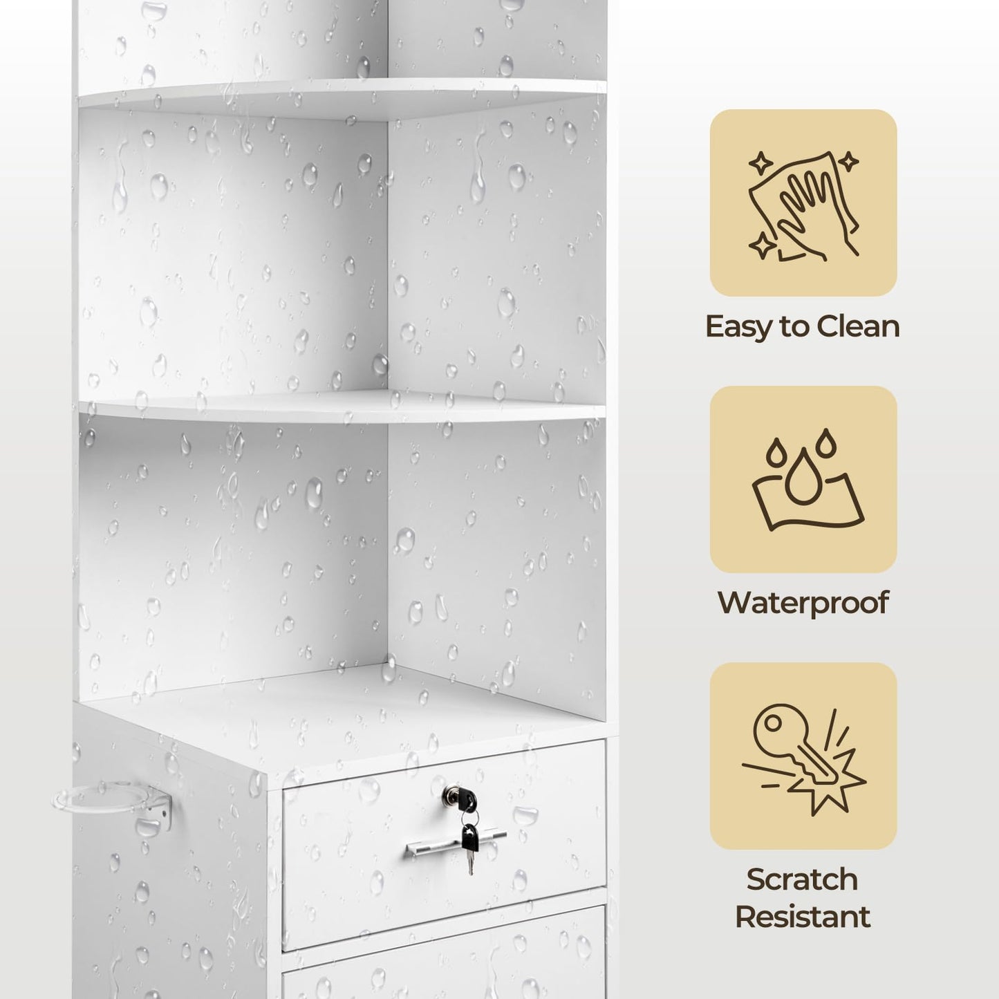 Winado Salon Corner Storage Cabinet, Wall Mount Station with Locking Drawer