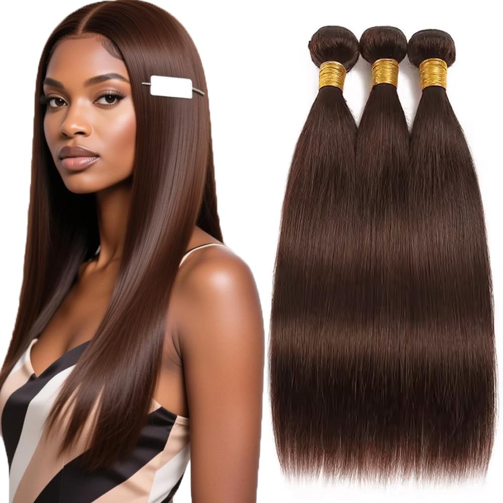 Color #4 Human Hair Bundle Chocolate Brown Straight 3 Bundles 22 24 26 inch 10A Real Brown Straight Human Hair Extensions #4 Color 150g