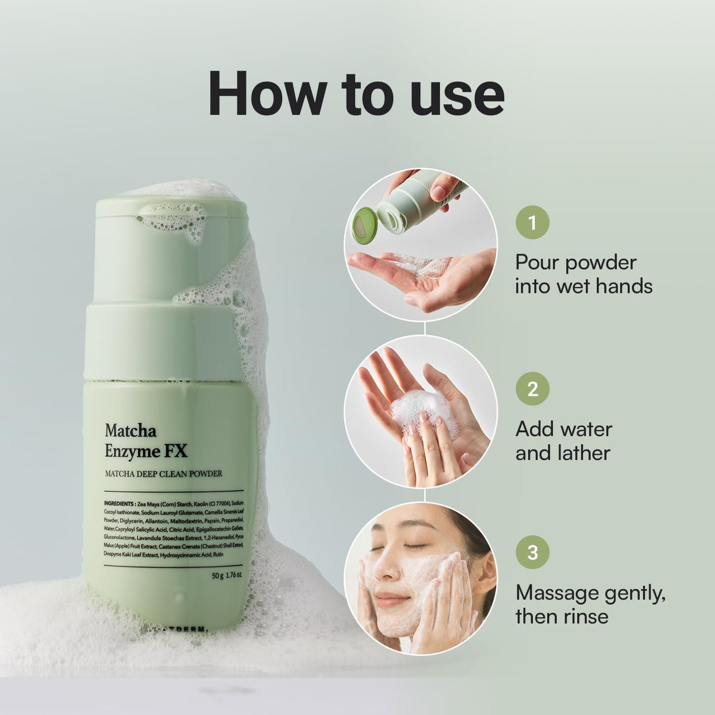 Enzyme Powder Face Wash - Gentle Powder to Foam Cleanser with Matcha & Green Tea | 1.76 Oz for Sensitive Skin