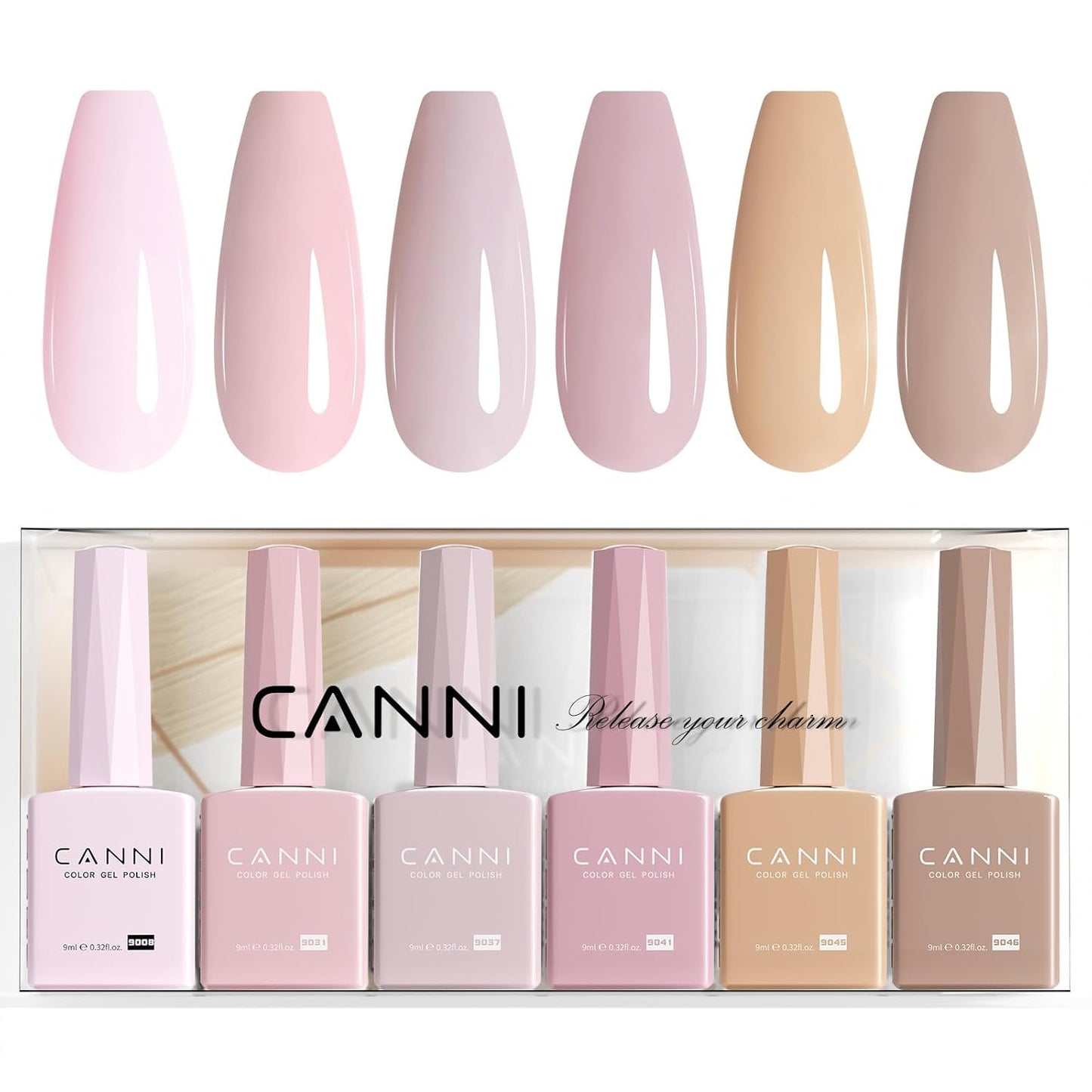 CANNI Gel Nail Polish Set - 6 Pcs 9ml Glitter & Solid Colors | Christmas & New Year's DIY Kit for Home Use