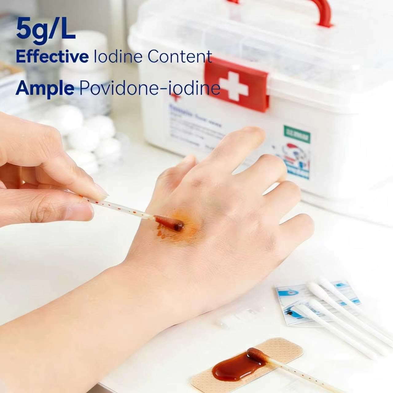 100 Sticks Povidone Iodine Swabsticks - FSA/HSA Snap-to-Activate Iodine Swabs for First Aid & Nasal Care, 10% Solution Wound Care Supplies, Individually Wrapped in Reusable Case