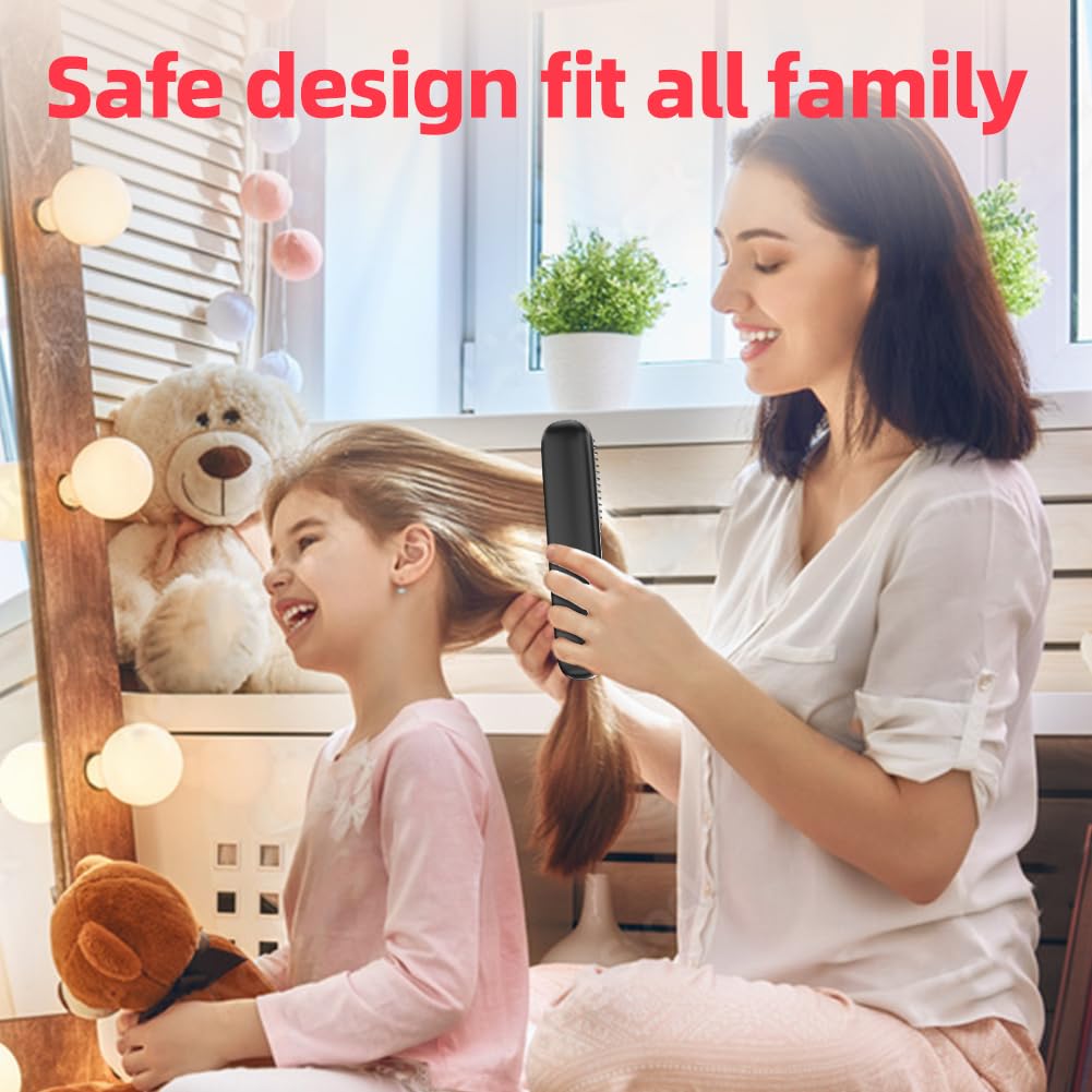 Cordless Hair Straightener Brush for Travel Portable Hair Straightener Comb with Negative Ion Mini hot Brush for Women, on-The-go Rechargeable with LED Display Anti-Scald Protection