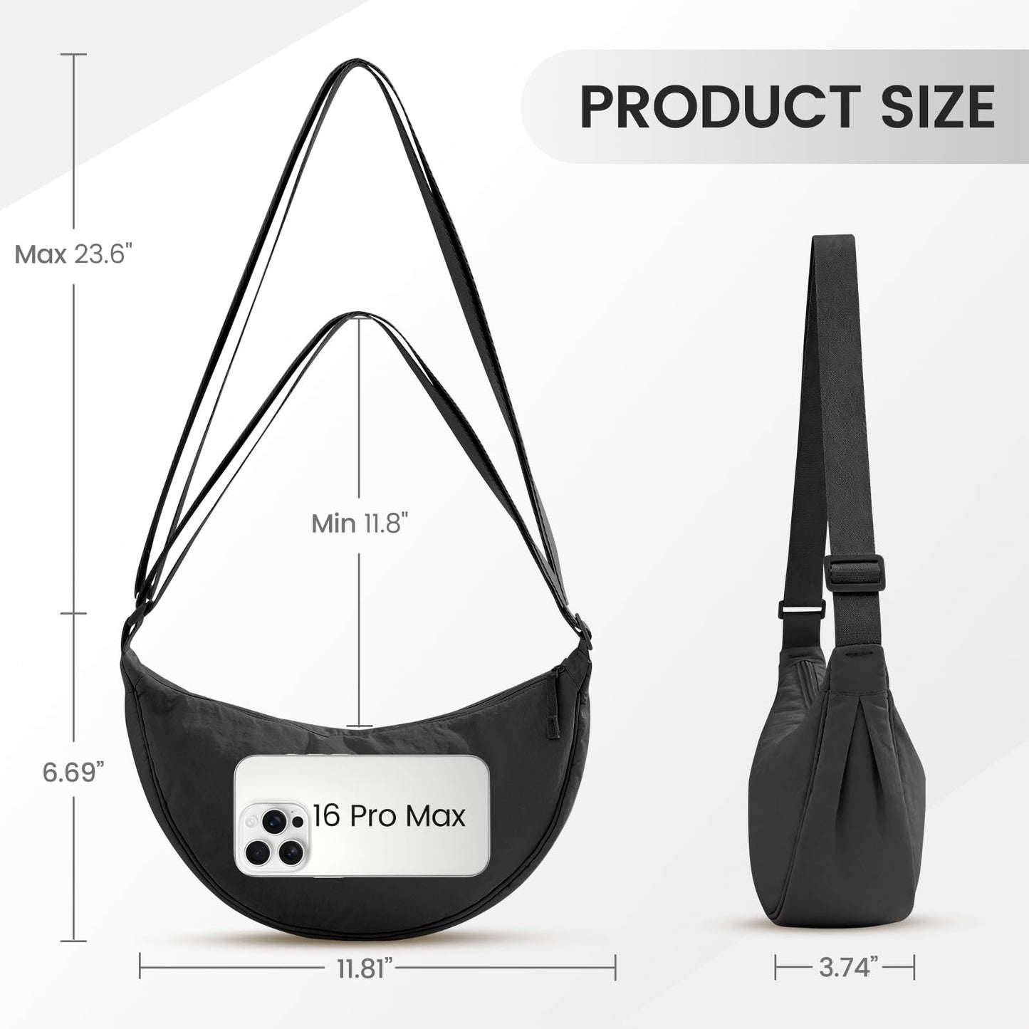 SODEER Crossbody Sling Bag for Women and Men,Lightweight Travel Sling Bag with Adjustable Strap,Small Shoulder Bag,Black