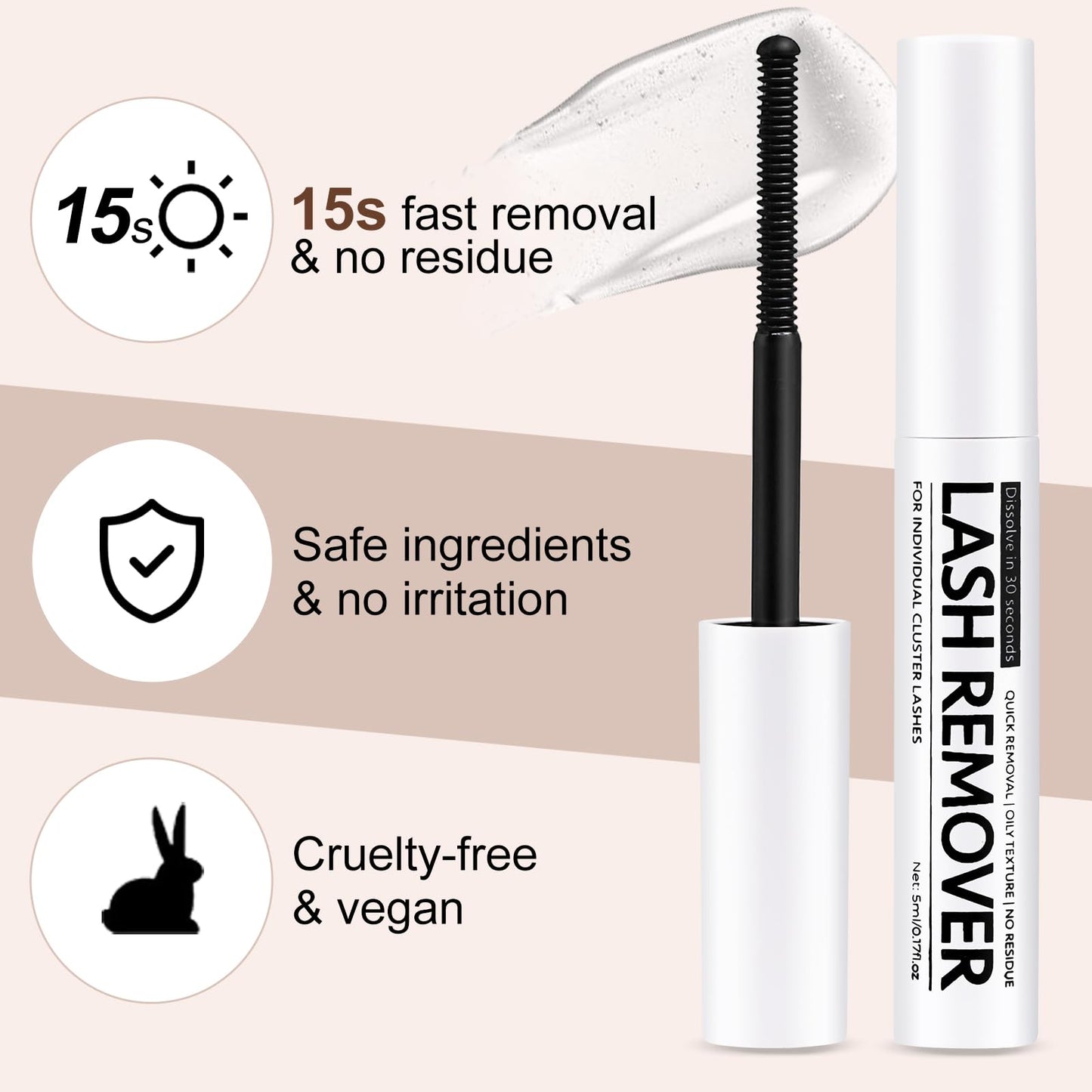 Miuffue Eyelash Glue Remover 5ML Cluster Lash Remover for Individual False Lashes, Bond and Wispys, Gentle Non-irritating Mascara Wand