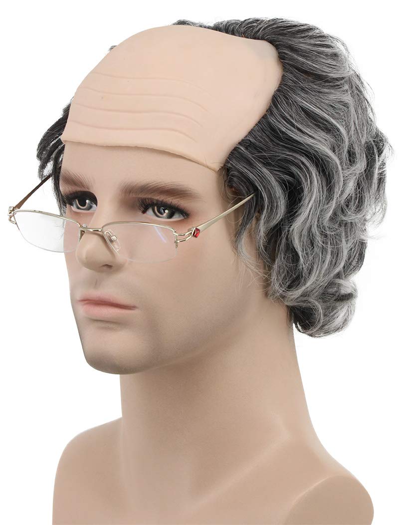 karlery Adult Short Curly Grey Fits Old Man Bald Cap Wig Grandpa Halloween Cosplay Anime Costume Party Wig