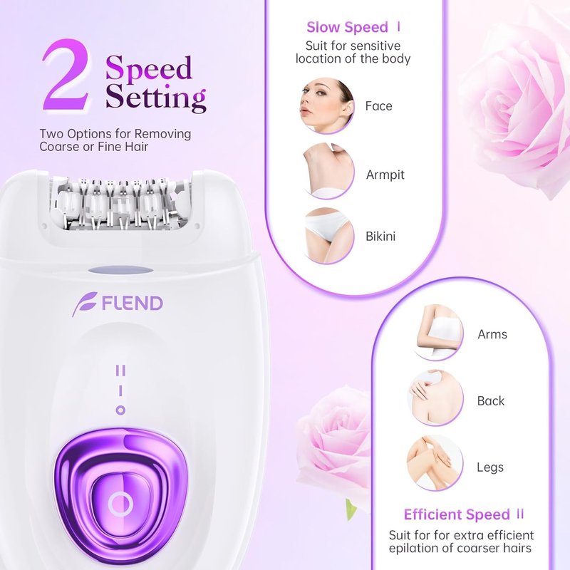 Smooth Glide Epilator for Women, Painless Rechargeable Facial Hair Removal Device, 2-Speed 36 Tweezers with LED Light, 2-in-1 Design, Smooth Skin for Face, Bikini, Arms & Legs