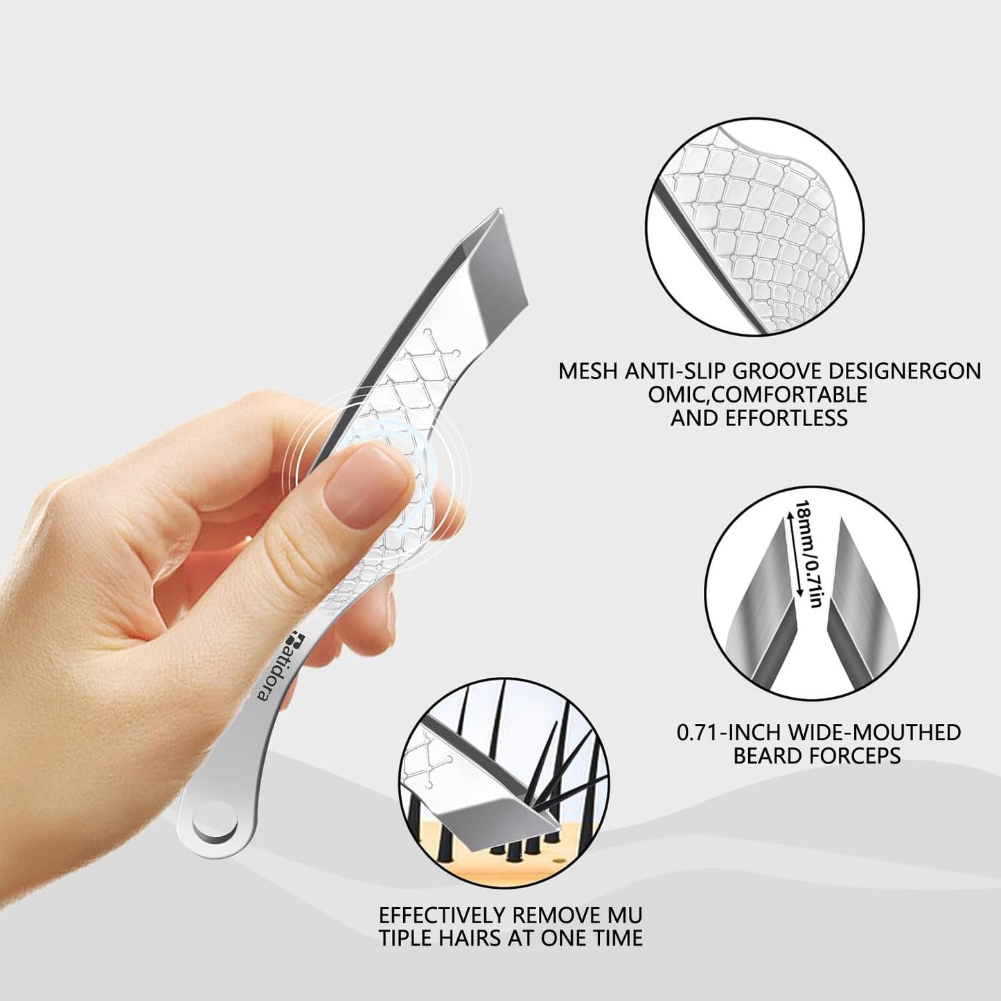 18mm Wide Tweezers for Men - Slant Tip Facial Hair Removal for Precision Beard & Chin Hair - Professional Grade with Case