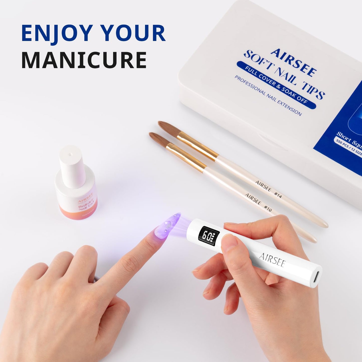 AIRSEE Mini Handheld UV Light with Storage Bag & LCD Display,Cordless Nail Lamps,2 Timers for Fast Cure All Soft Gels, Especially Rhinestone Glue and Gel Nail Strips at Home,Travel(White)