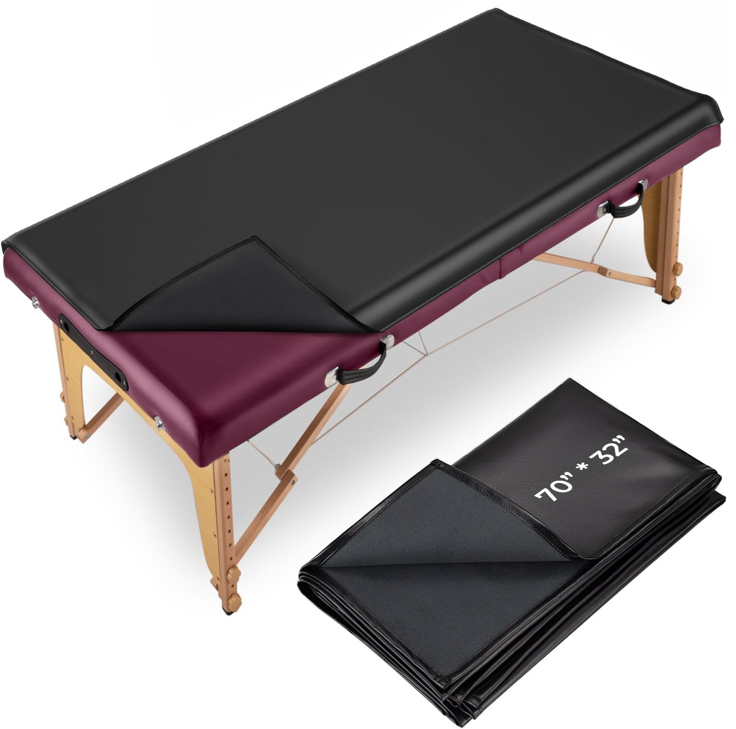 Noverlife 70x32in Massage Table Cover Protector, PU Leather Lash Bed Cover Reusable&Wipeable Esthetician Bed Covers Massage Beds Covers, Replacement Wax Mat for Beauty Salon Spa Tattoo - Black