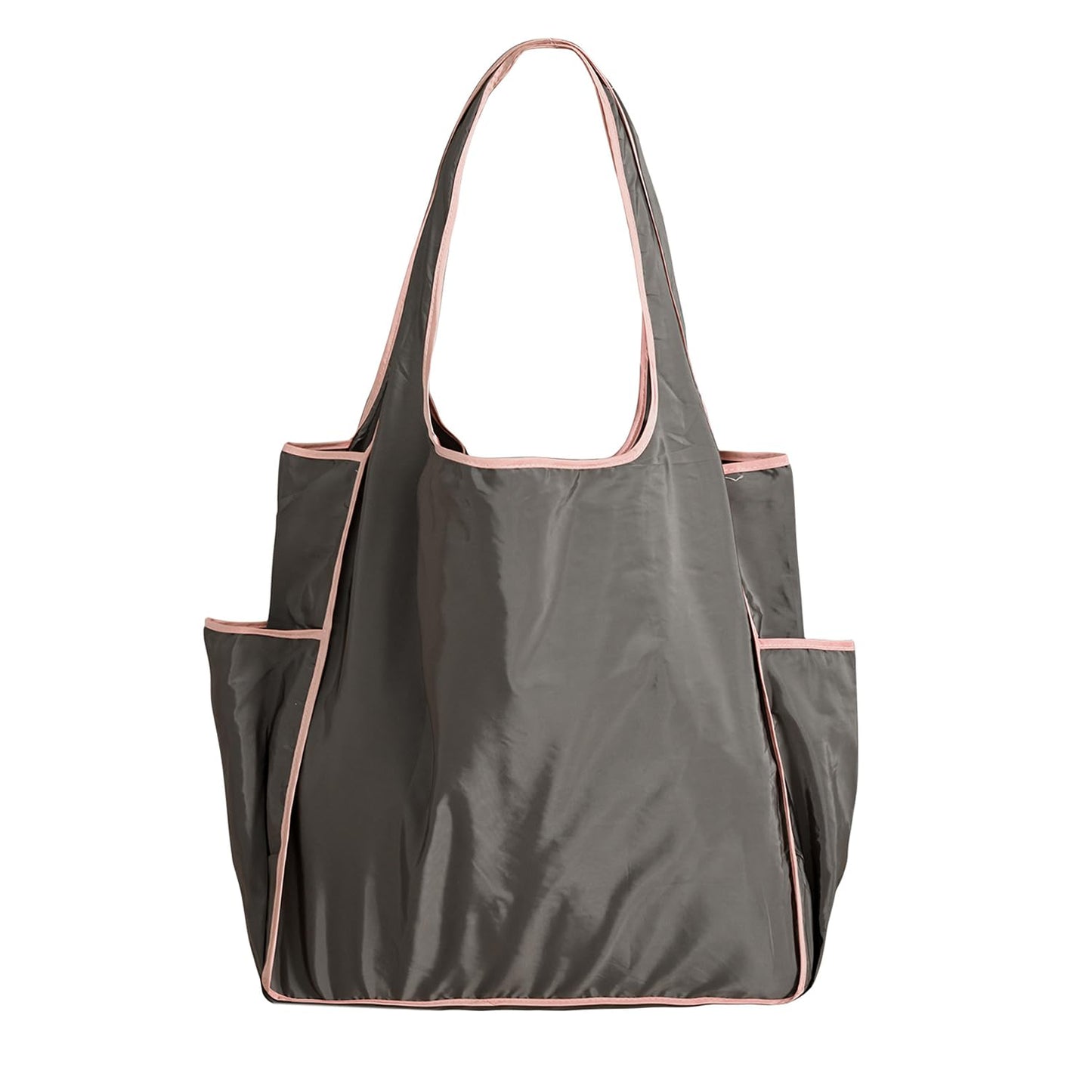 Foldable Tote Bag - Collapsible Packable Reusable Large Grocery Shopping Bags Grey