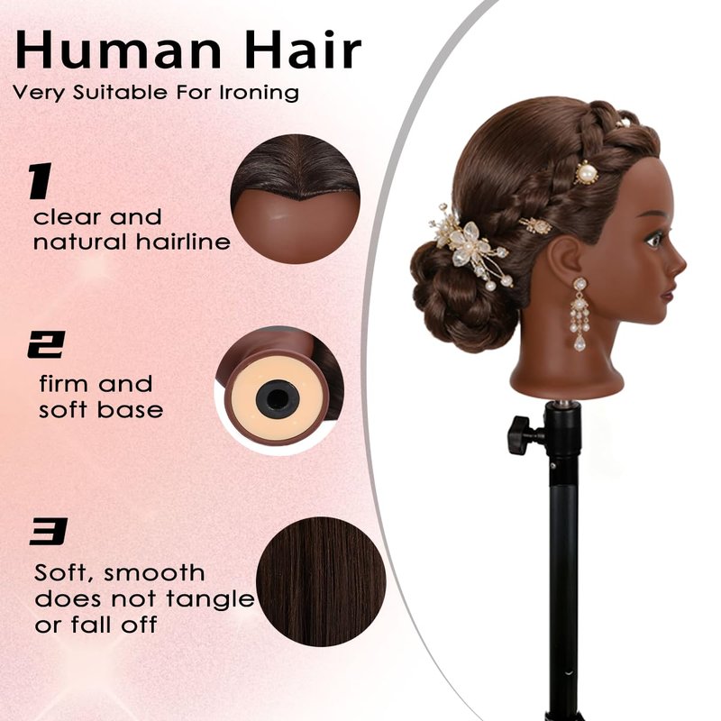 Mannequin Head - 80% Human Hair Training Head for Hair Styling | 26-28 Inch Straight Hair for Cosmetology & Barber Use