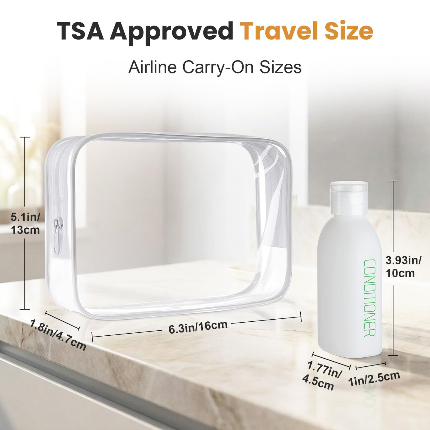 Cosywell Travel Bottles for Toiletries 5 Pack 3.4oz Pre-Printed Shampoo, Conditioner & Body Soap - Soft Touch HDPE Travel Size Containers TSA Approved Leak Proof Squeezable Toiletry Bottle(White)