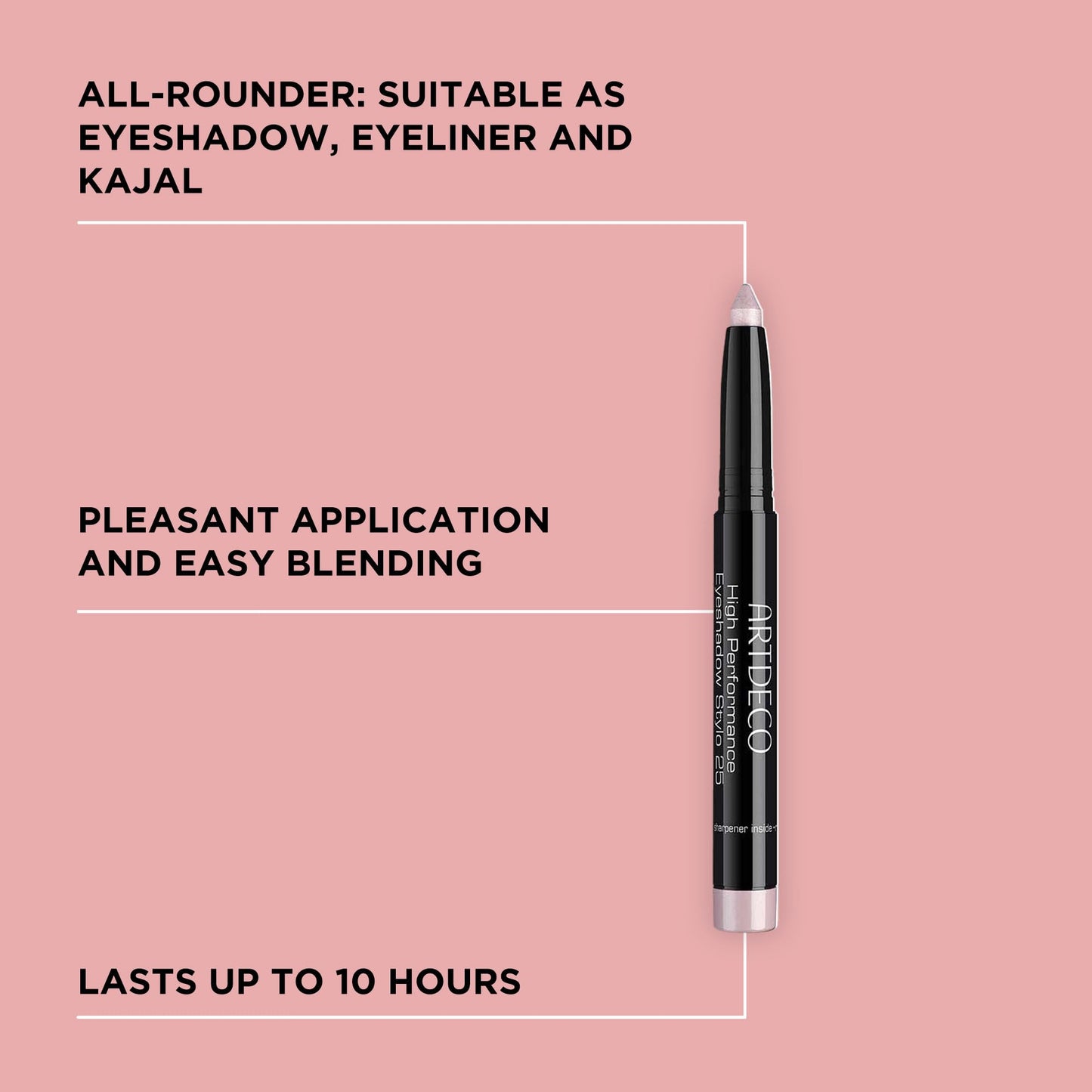 ARTDECO High Performance Eyeshadow Stylo – Seashell N°25 – 3in1 Stick: Eyeshadow, Eyeliner & Kajal – Glides On & Blends Easily – Up to 10 Hours of Wear – Eye Makeup – Pencil – Waterproof – 0.04 Oz
