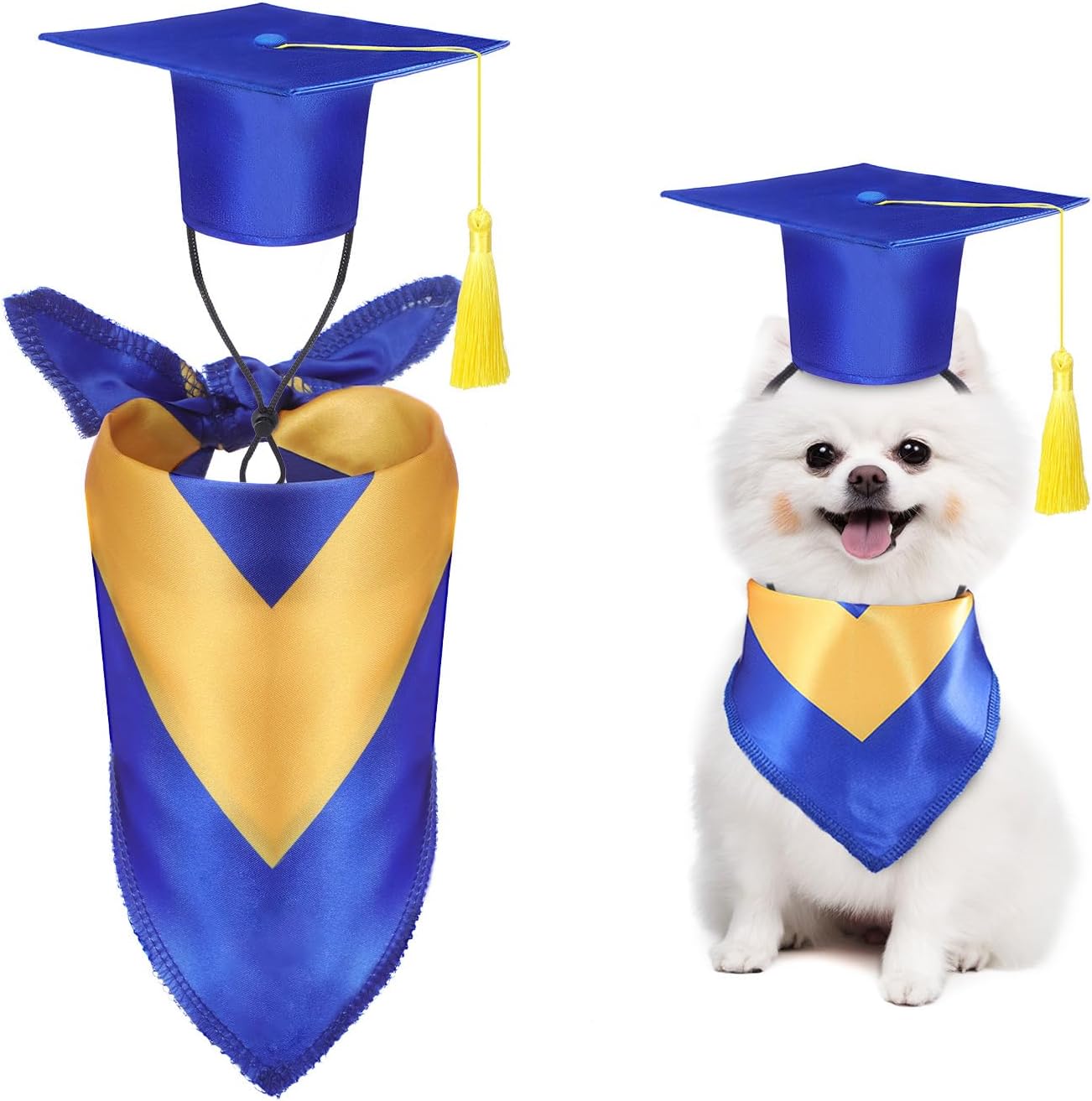 Dog Graduation Cap and Bandana Costume Set - Adjustable, Washable Pet Outfits for 2026 | Yellow, Small
