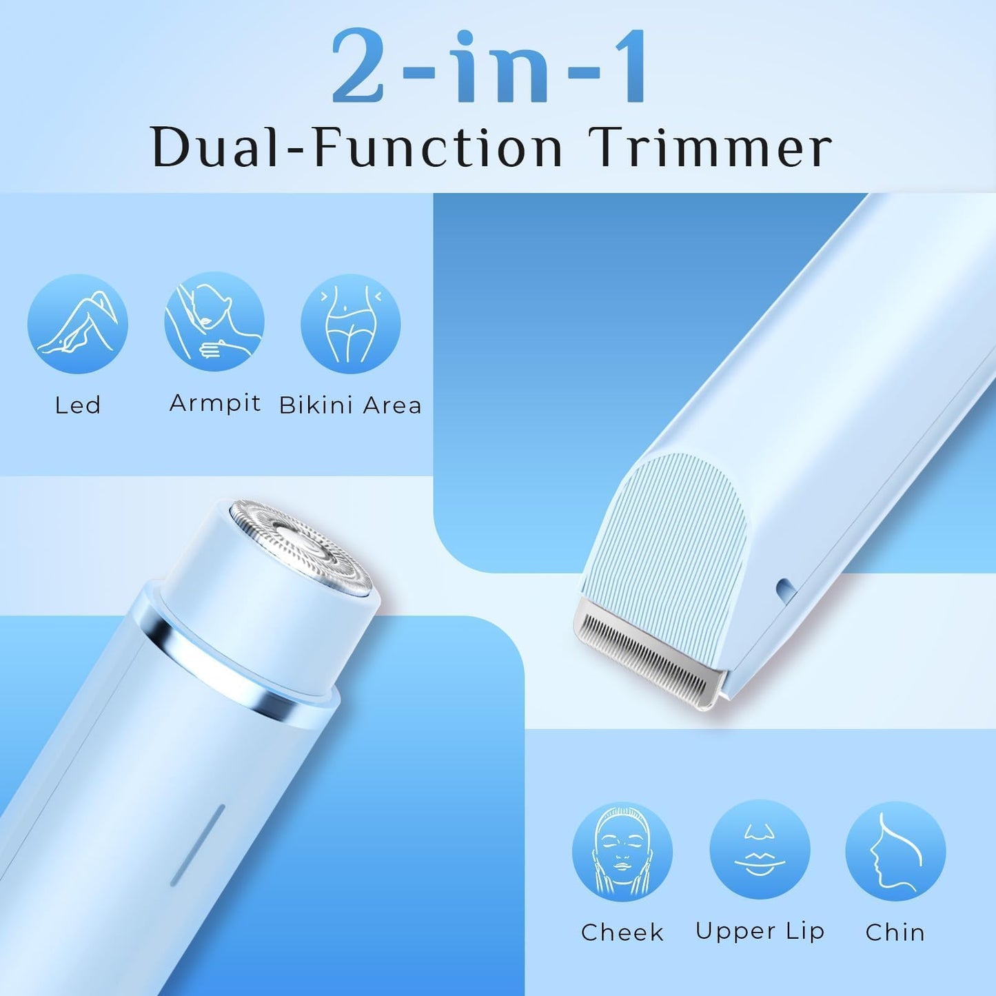 Mpotmiy 2-in-1 Electric Trimmer for Men, Dual Head Electric Razor, Waterproof Painless Bikini Shaver, Pubic Hair Trimmer for Private Area & Body Hair, Gifts for Men Women, Fathers Day Gifts，Blue