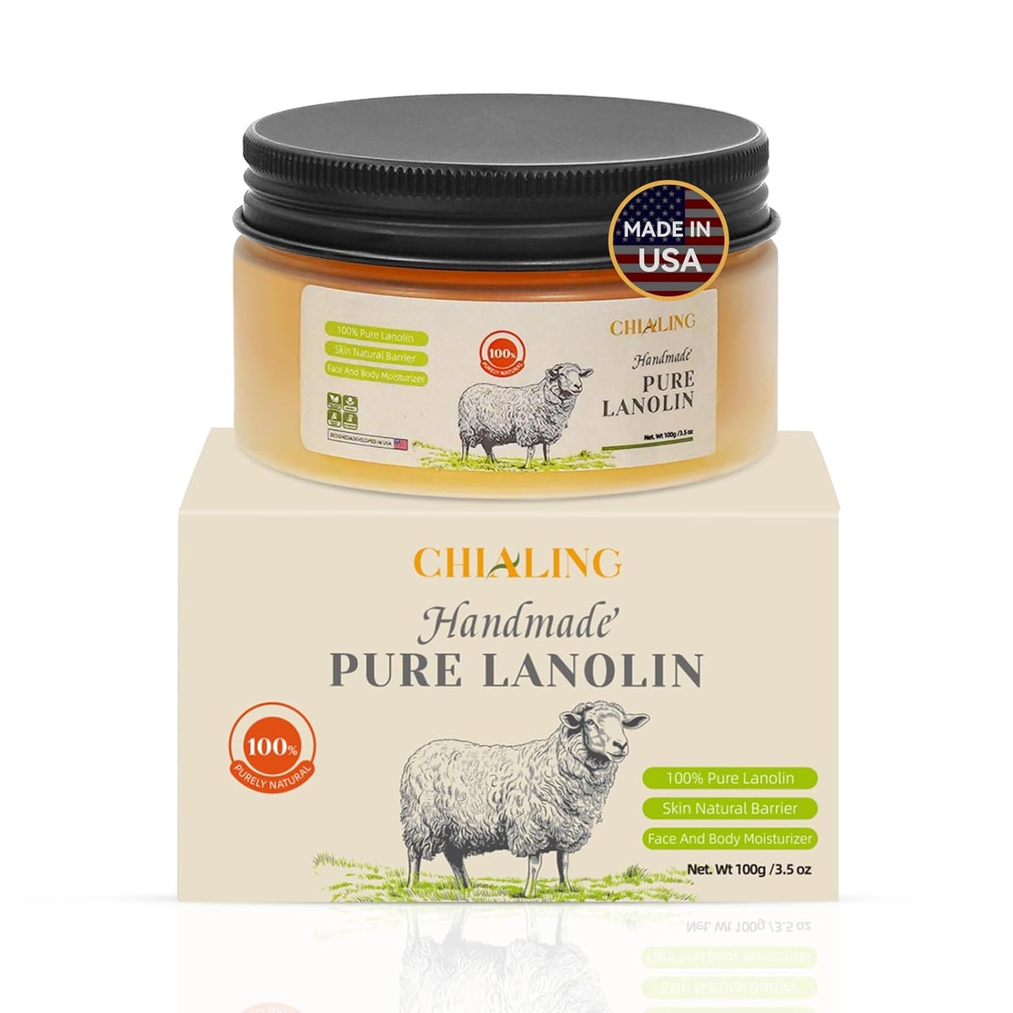 CHIALING 100% Pure Australian Lanolin Cream - USP Grade Moisturizer for Dry Skin, Eczema & Nipple Care | Unscented, 3.5 oz