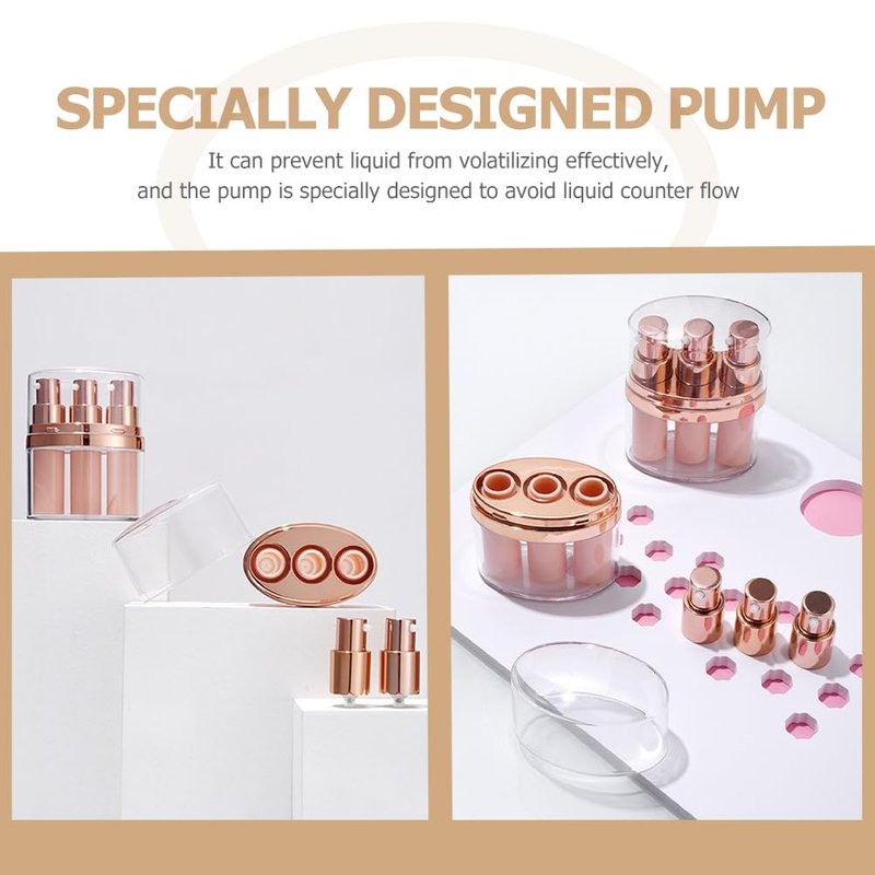 Healeved Mini Lotion Bottle 3-Pack Refillable Cosmetic Container Portable Push Down Pump Dispenser for Travel Skincare Creams Serums Makeup Remover 3.89X2.94X1.29 Inches