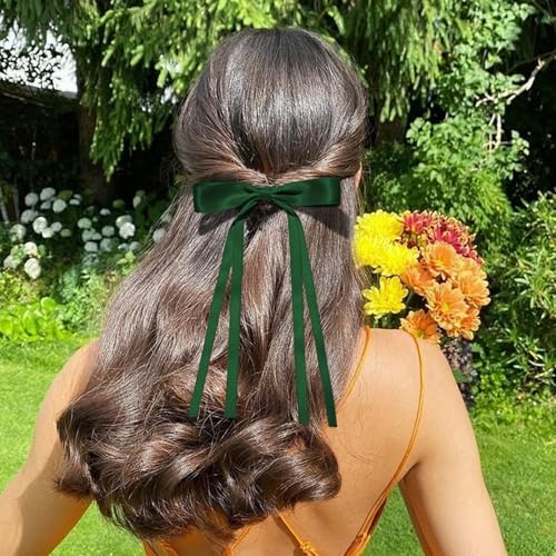 Dark Green Hair Bows Clips Set – 6 Pack Ribbon Bowknot Hair Accessories for Girls & Women