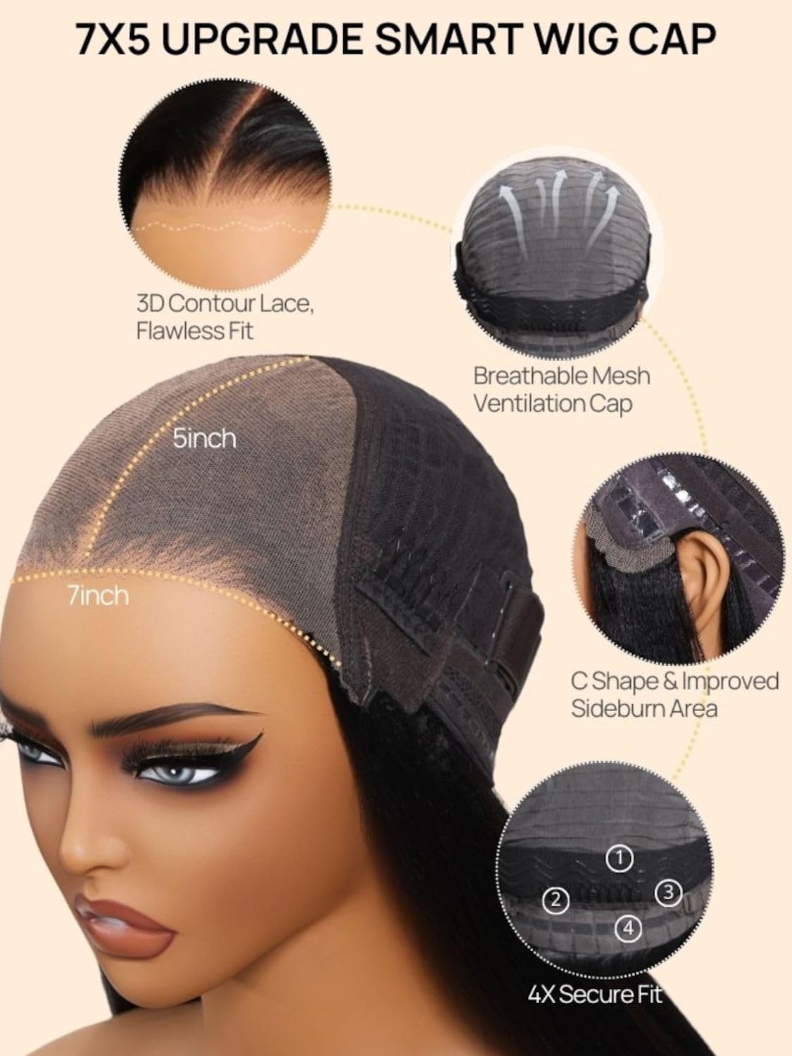 Beauty Forever Light Yaki Straight Glueless Wigs Human Hair Pre Plucked Pre Cut Black to Chestnut Brown 7x5 Bye Bye Knots Lace Front Wear and Go Drawstring Wig Beginner Friendly 150% Density 18inch