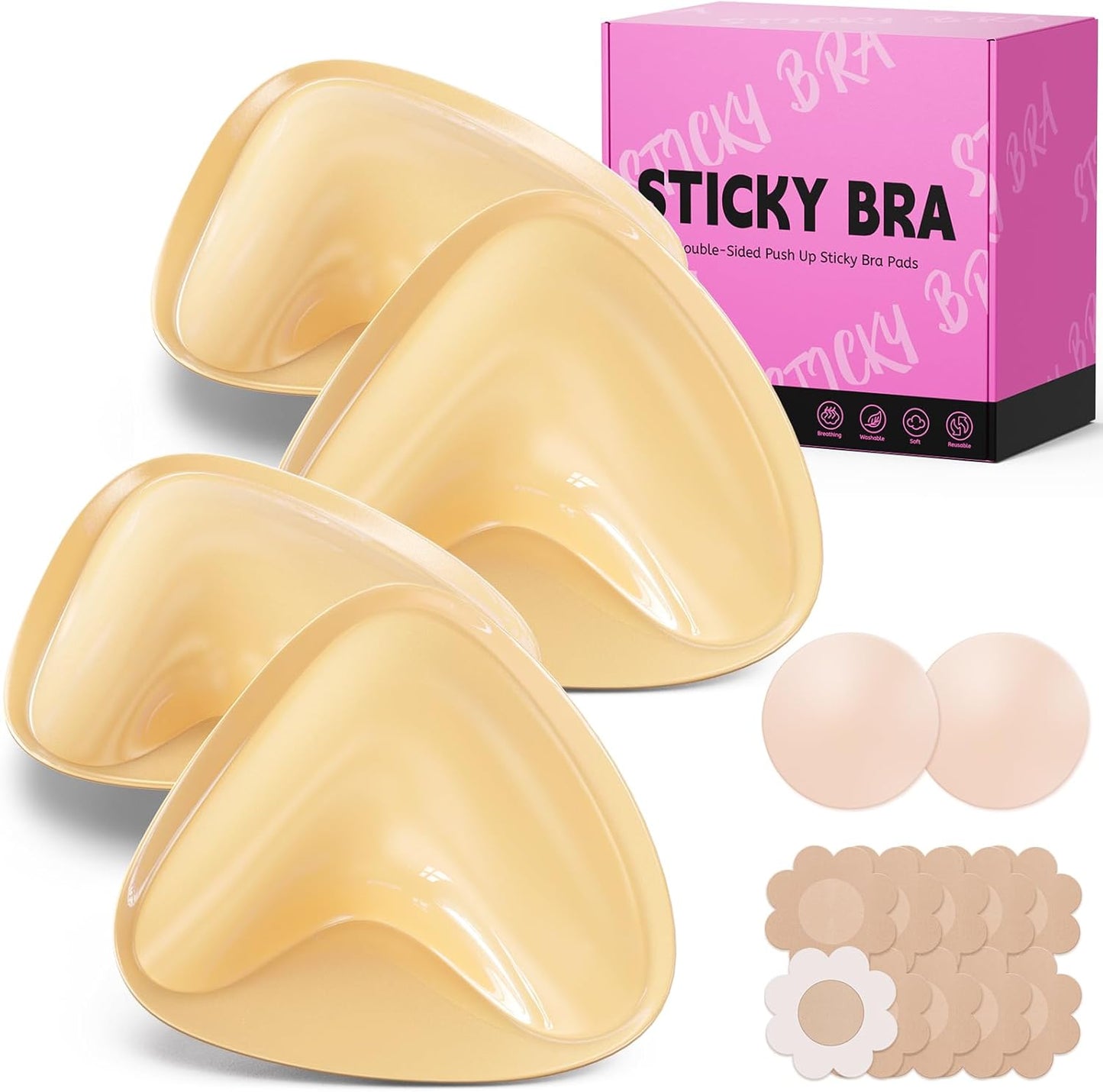 Ultra Push-Up Sticky Bra Pads Inserts - Double-Sided Adhesive for Sports & Swimsuits | Extra-Large, Beige