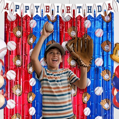 Baseball Foil Fringe Curtains - 2 Pack, 3.2x6.6ft Party Backdrop