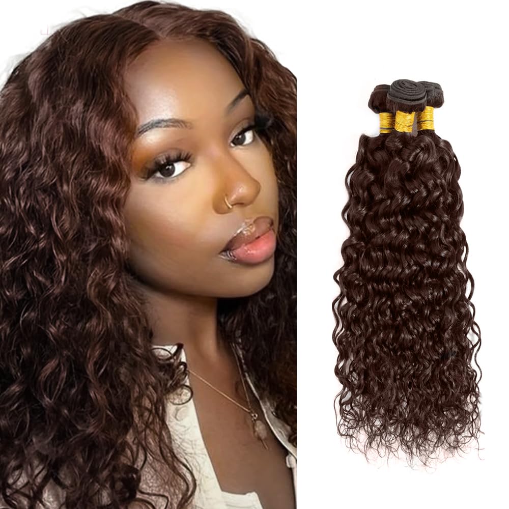 Brown Human Hair Bundles #4 Water Wave Bundles Chocolate Brown Bundle 12 14 16 inch #4 Human Hair Bundle 150g