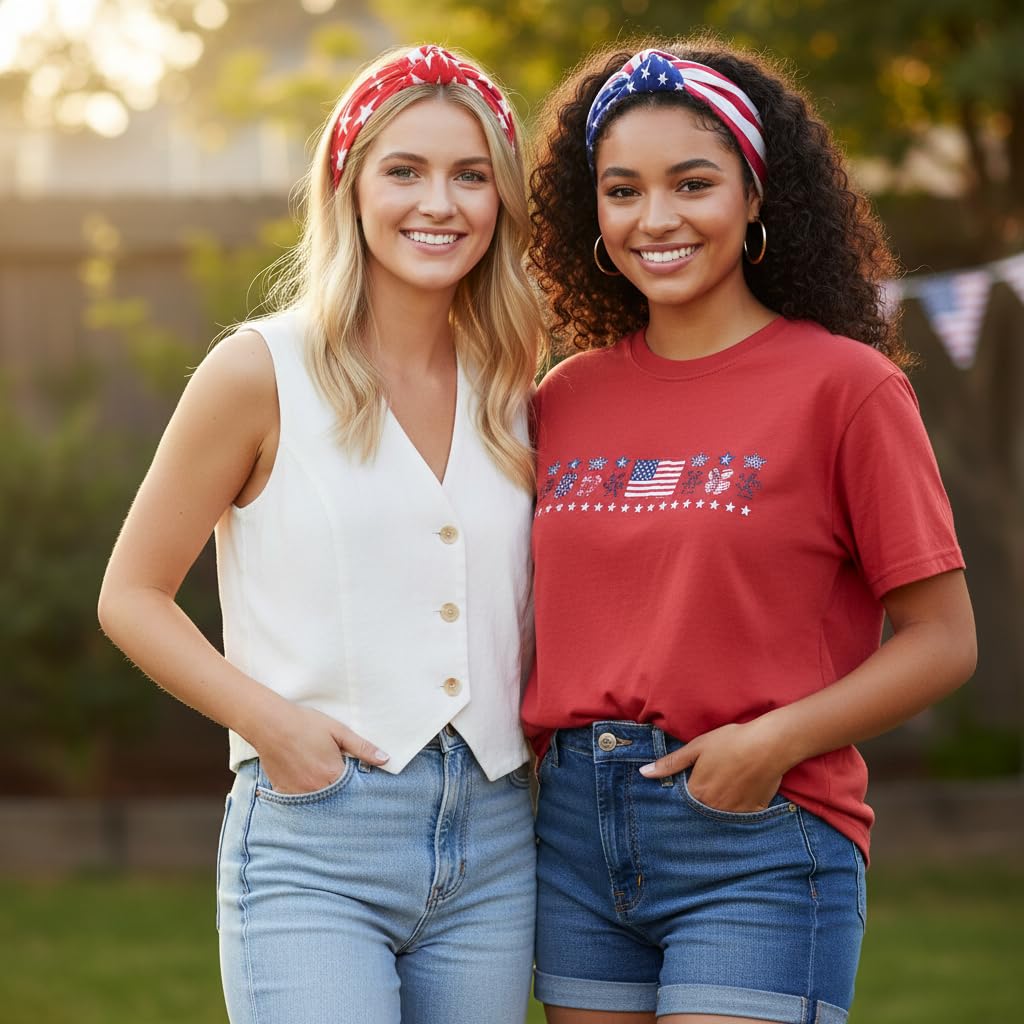 EIOAUY 3 Pack Patriotic Wide Headbands for Women, American Flag Stars Knotted Hair Accessories, 4th of July Independence Day Headbands for Party Holiday