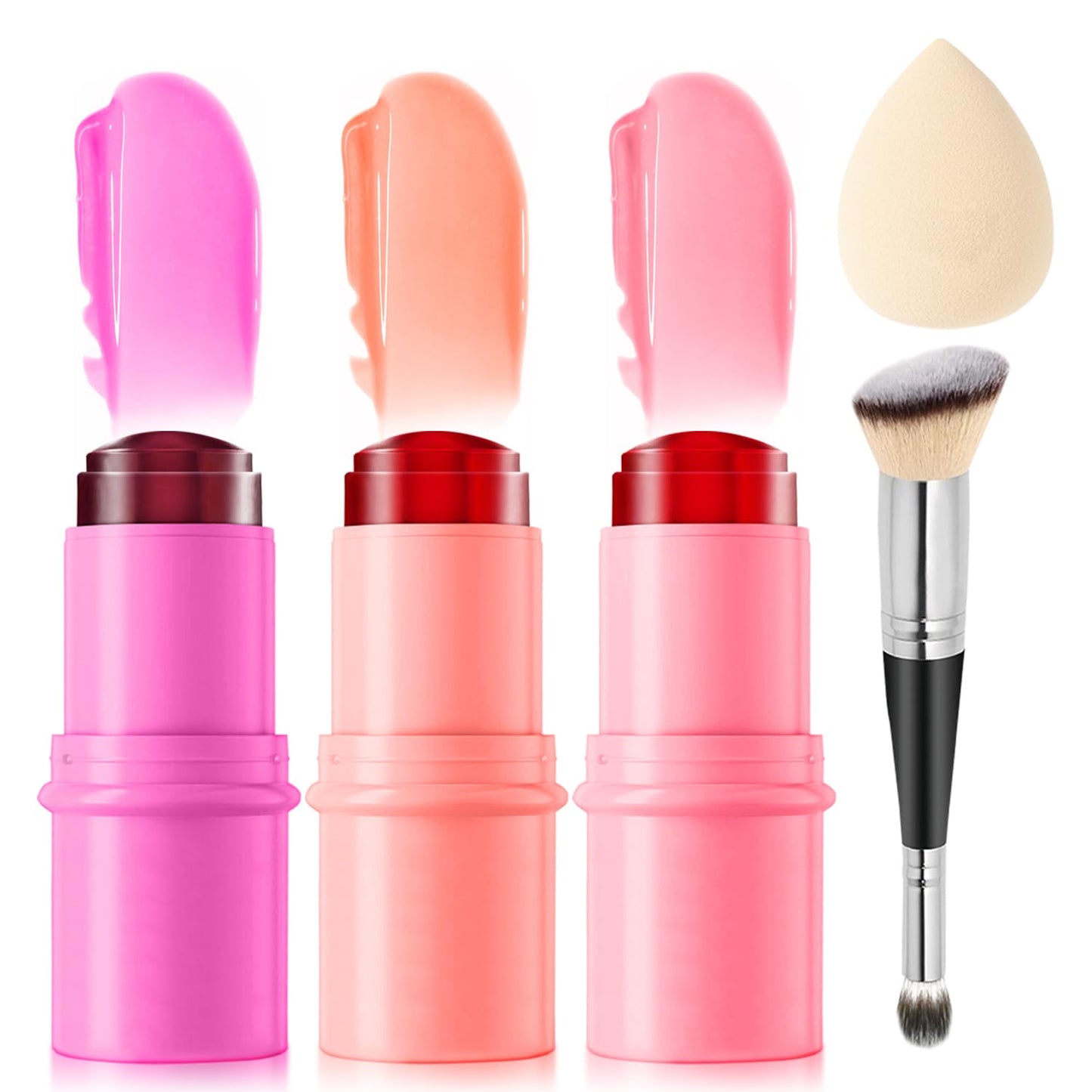 Jelly Blush Contour Stick Set - 3 Pcs Lightweight Waterproof Makeup for Cheeks, Eyes & Lips | Dewy Finish Trio