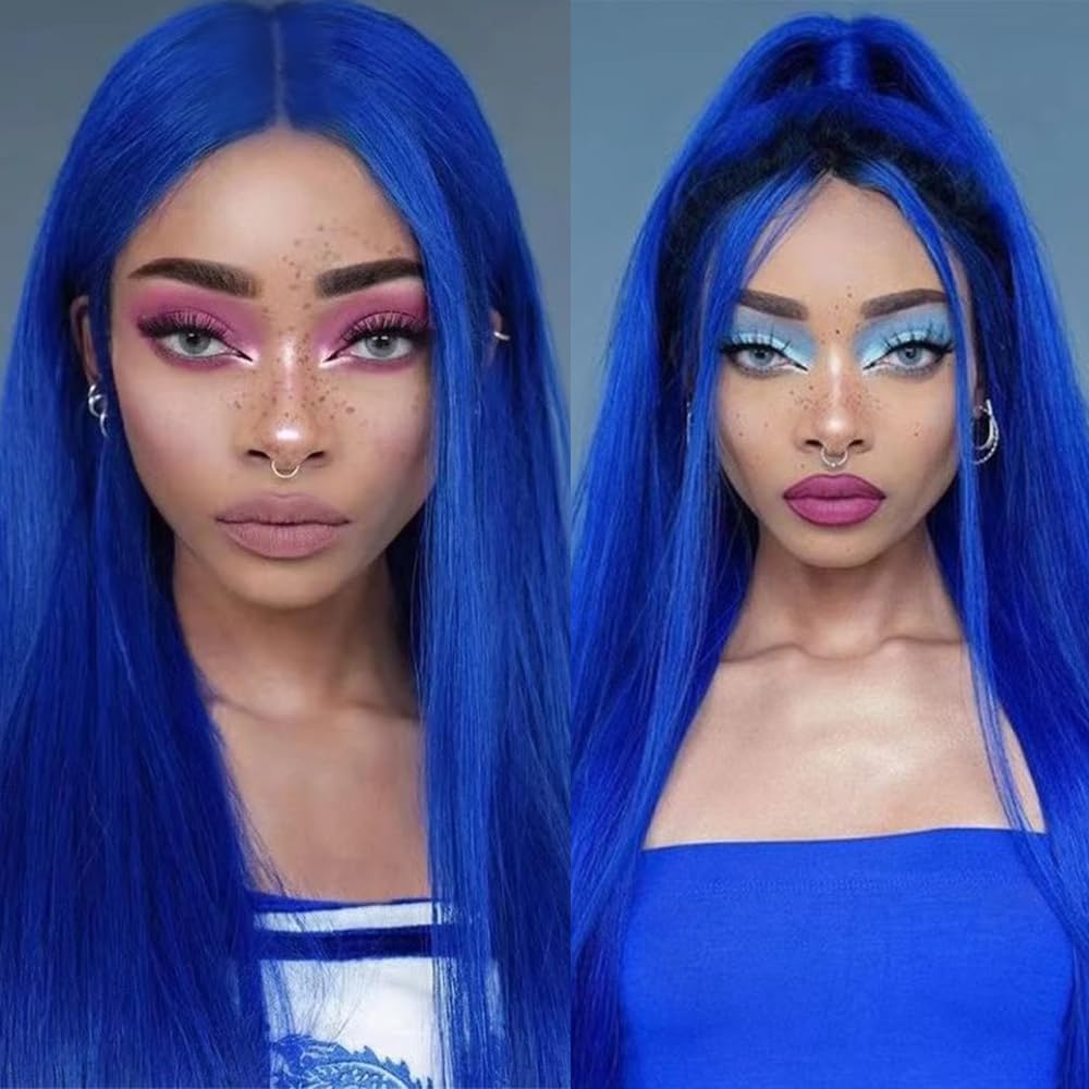 32 32 32 Inch Blue Bundles Human Hair Blue Straight Bundles Same length Brazilian Virgin Blueness Bundle Hair Extensions 300g