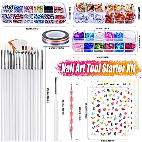 JOYJULY 37pcs White Nail Art Kit with Brushes & Dotting Tools for DIY Manicure