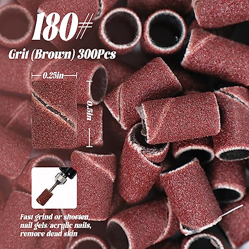 InnoLife 300pcs Grit 180 Nail File Sanding Bands for 3/32" Drill