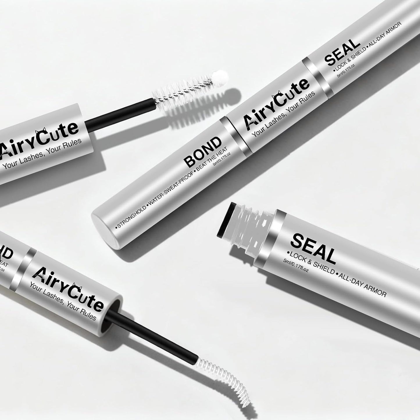 AiryCute Lash Bond and Seal - 150H Long-Lasting Waterproof Eyelash Glue | Strong Hold, Latex-Free, Non-Irritating (White 5ml+5ml)