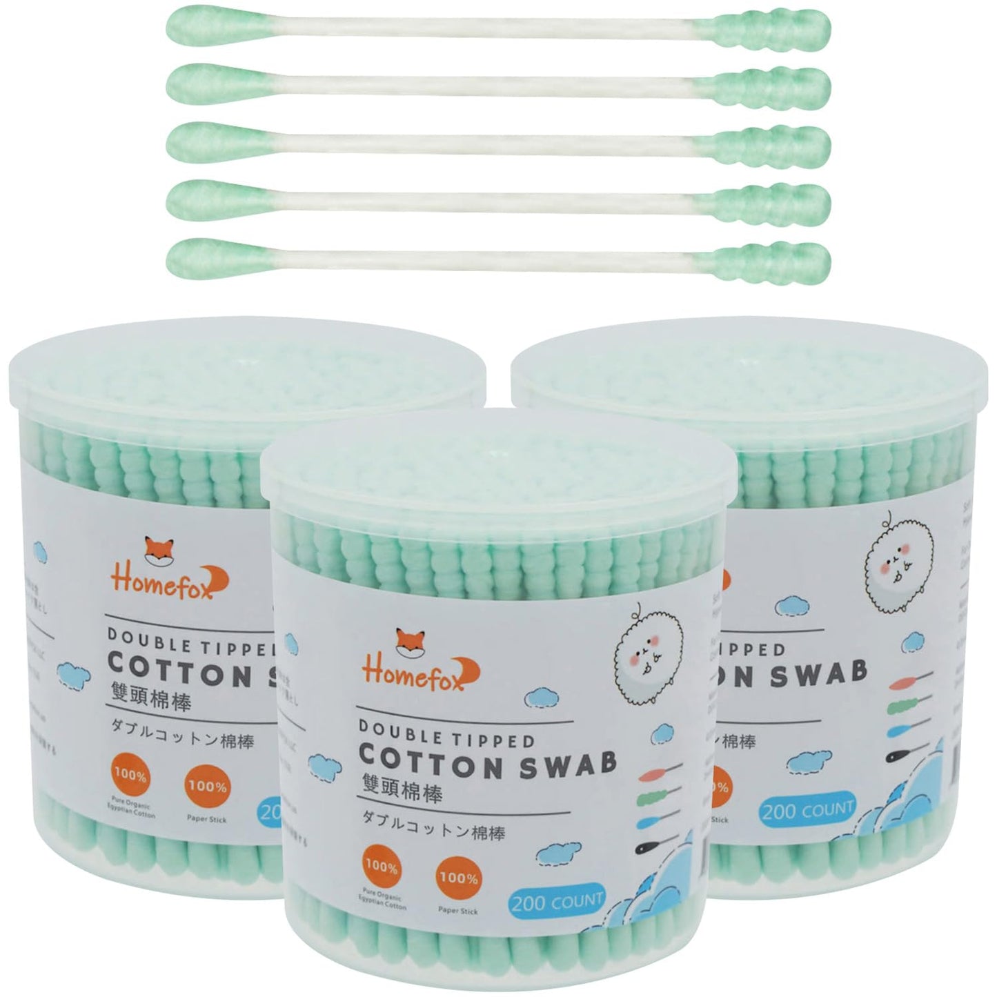 Blue Cotton Swabs - 200 Count Organic Spiral Cotton Buds | Lint-Free, Soft Tips, Double-Sided