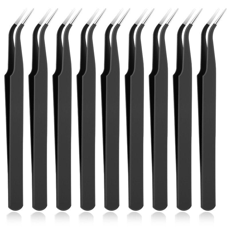 9 Pieces Craft Tweezers, Stainless Steel Curved Pointed Precision Tweezer Anti-Static Pointed Sticker Tweezers Fine Crafting Tweezer for Electronics, Soldering, Jewelry Making (Black)