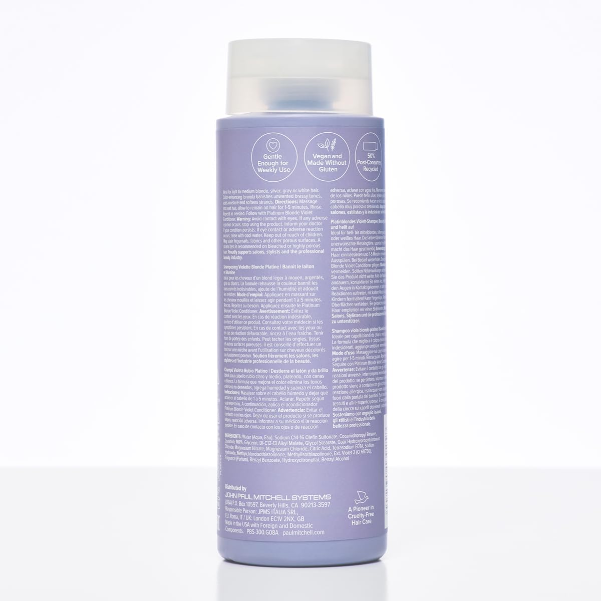 Paul Mitchell Platinum Blonde Violet Shampoo - Banish Brass, Brighten Light to Medium Blonde, Silver, Gray, White Hair