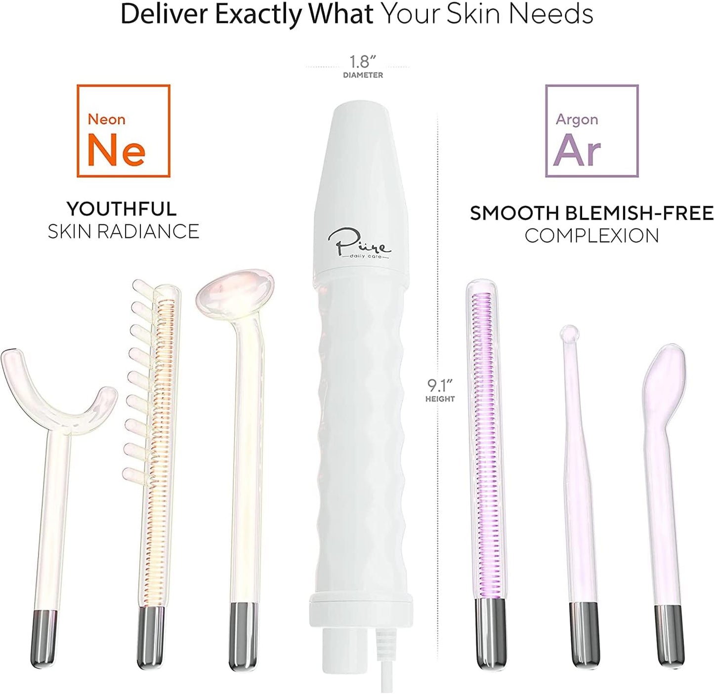 NuDerma Professional Skin Therapy Wand - Portable Skin Treatment Device with 6 Neon & Argon Wands | Firm, Clear, and Tighten Skin
