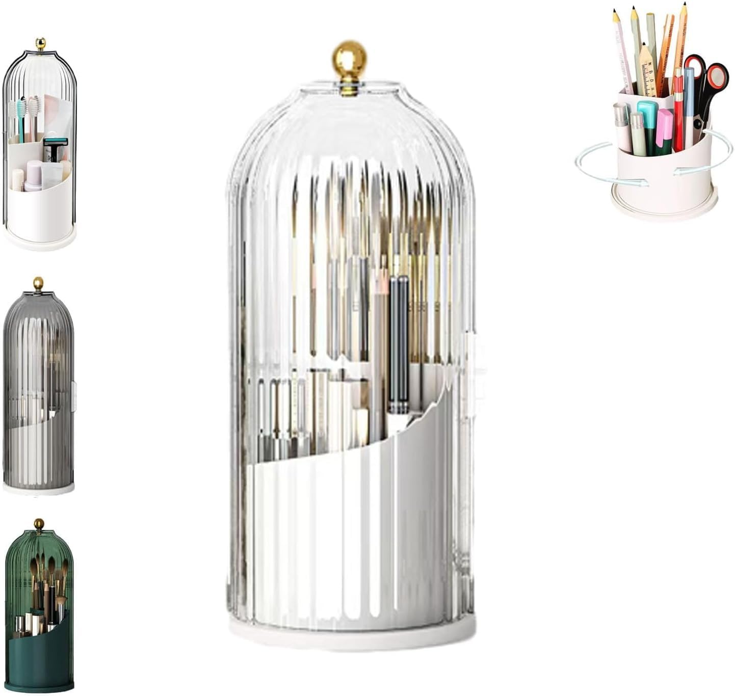Concealed Toothbrush Holder - 360° Rotating Makeup Brush Organizer | Dustproof Clear Design for Bathroom Countertop (White)