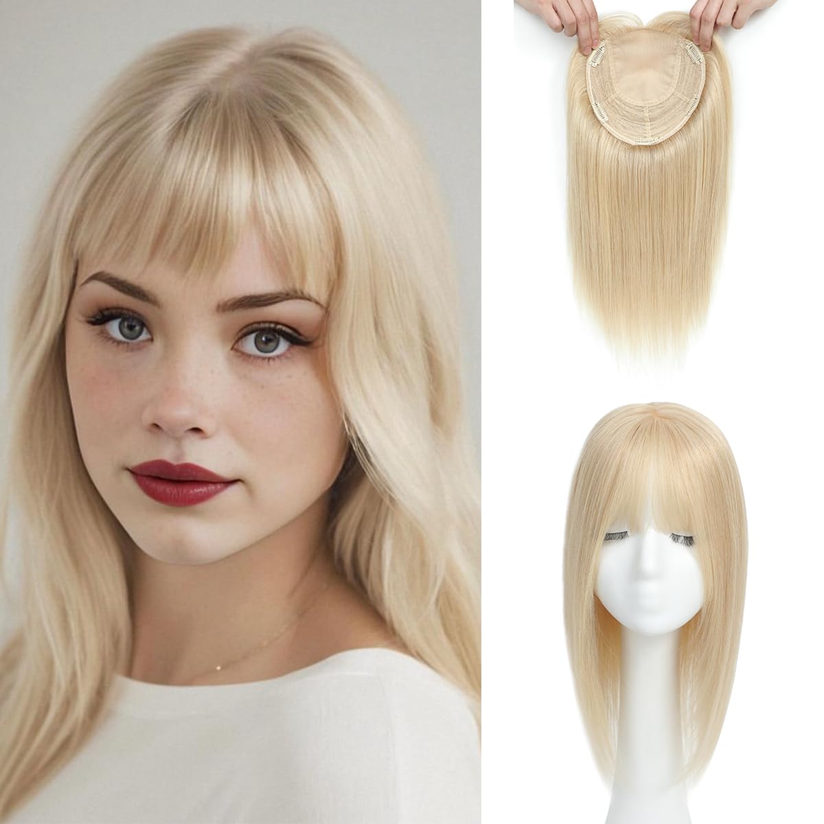 Aimeolyn Hair Toppers for Women - Real Human Hair 12-Inch Wiglets with Bangs | Natural Skin Scalp for Thinning Hair