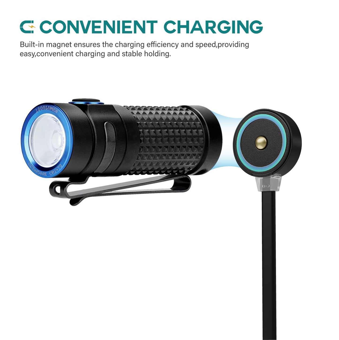 TUSITA MCC3 1A/1.5A/2A Magnetic Charger Compatible with Olight Flashlight Odin | Odin Mini | PL-Pro | Baton3 | Warrior Mini2 | Perun 2 | Seeker 3 pro | Warrior X3 3S | Baldr Pro R - 50CM