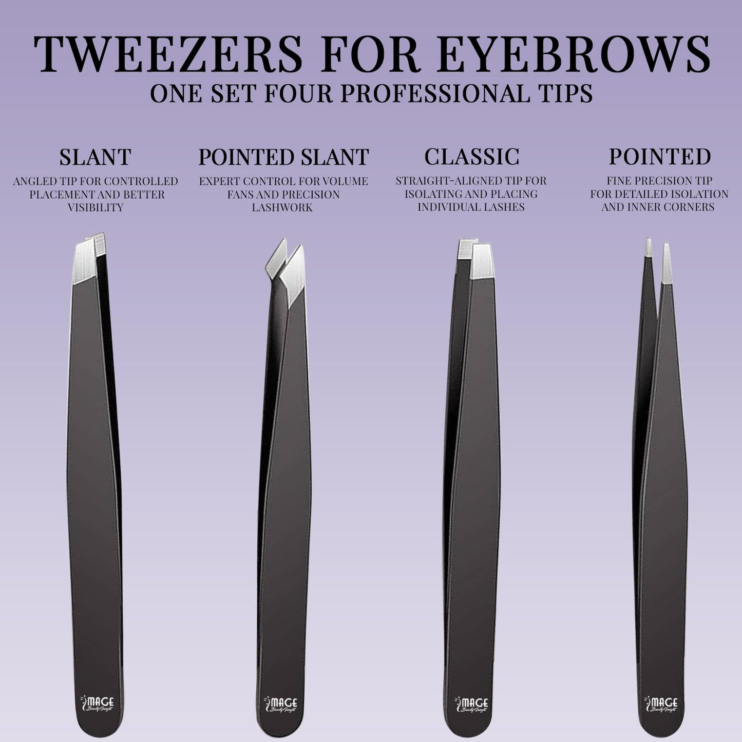Tweezers for women facial 4 Piece Stainless Steel Precision Tweezers Kit with Leather Case for women & men Multi purpose as eyebrows facial hair ingrown hair removal